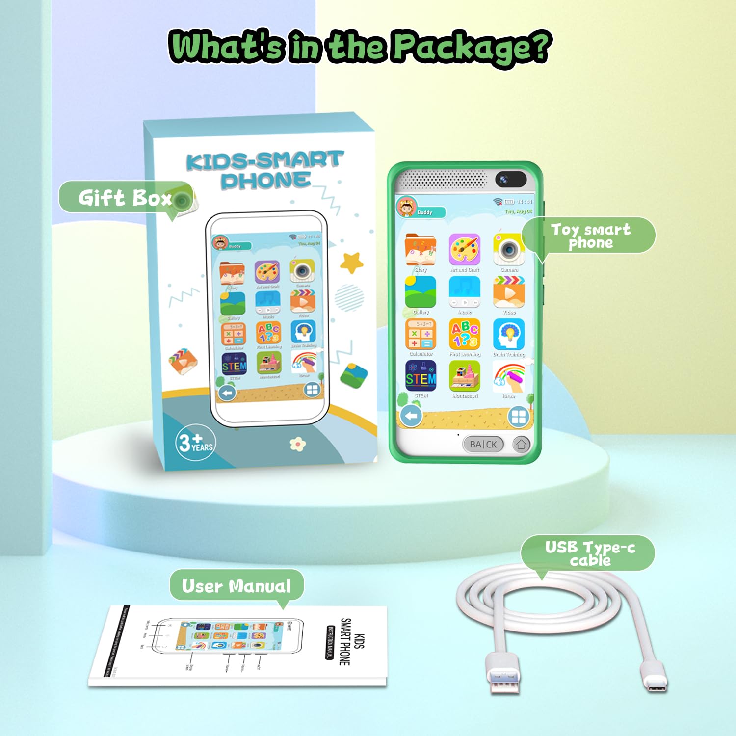 Kinder Handy Smartphone mit 1080P HD Dual Kamera aufnehmbar Video, 3.97" Zoll Touchscreen Digitalkamera für 3–12, Kinder Smart Phone Kinderhandy für Geburtstagsgeschenk (Grün)