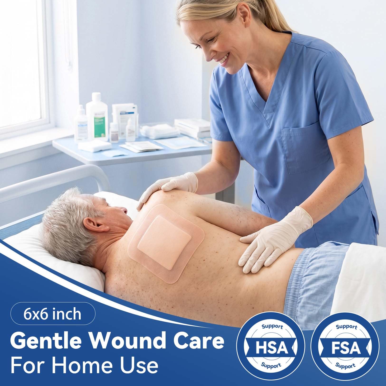 Dimora Silicone Super Absorbent Wound Dressings - Gentle Adhesive Bandages with Ultrasorb Polymer,Heavy Exudate Wound Care Pads 6"X 6" 10 Packs — Amazon image 7