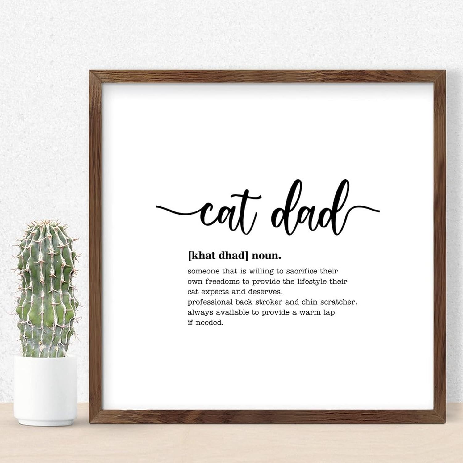 Rustic Wood Framed Sign Cat Dad Noun Definition Wall Art
