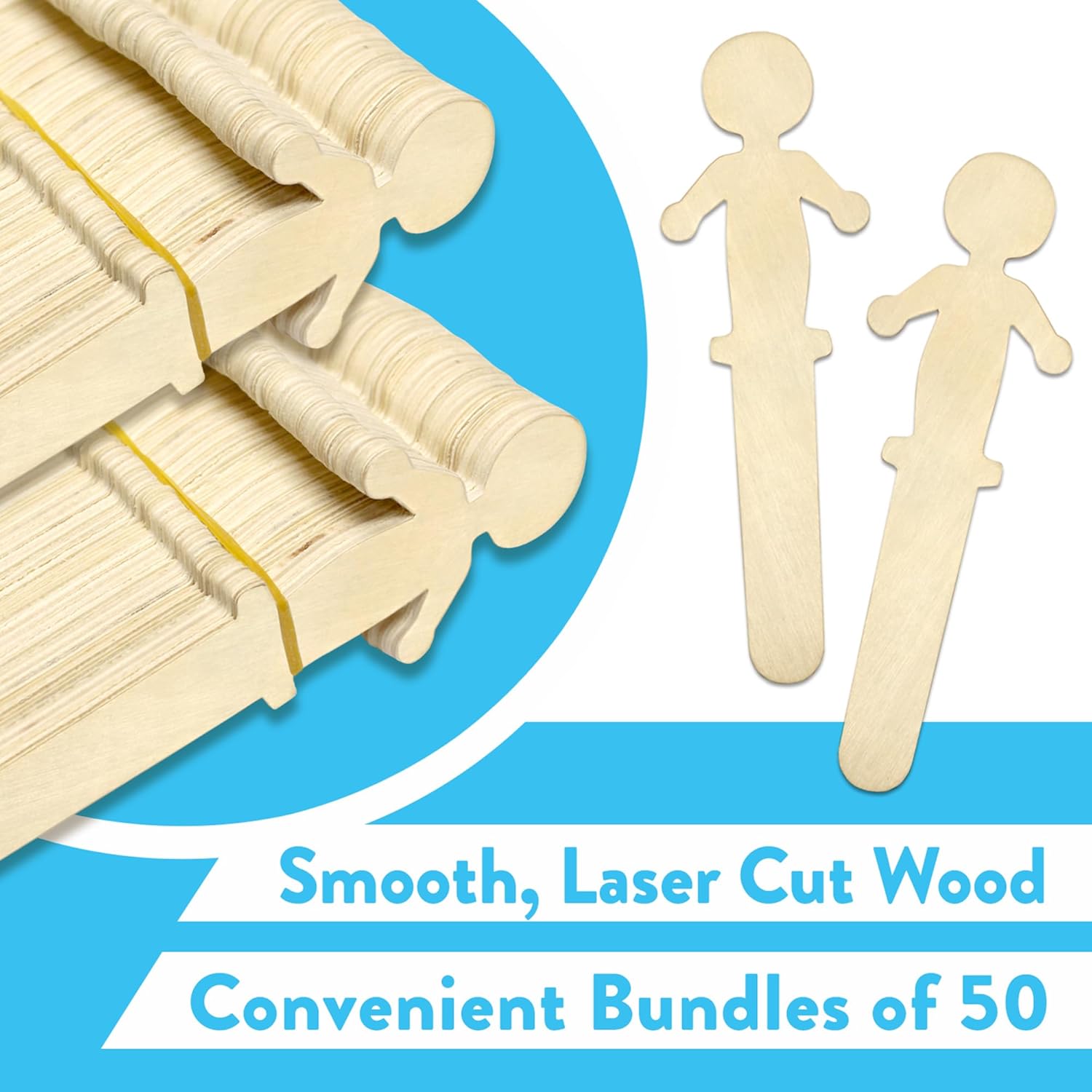 300 Pack People Shaped Wooden Craft Sticks, 5.25" Person Shape Wood Popsicle Sticks