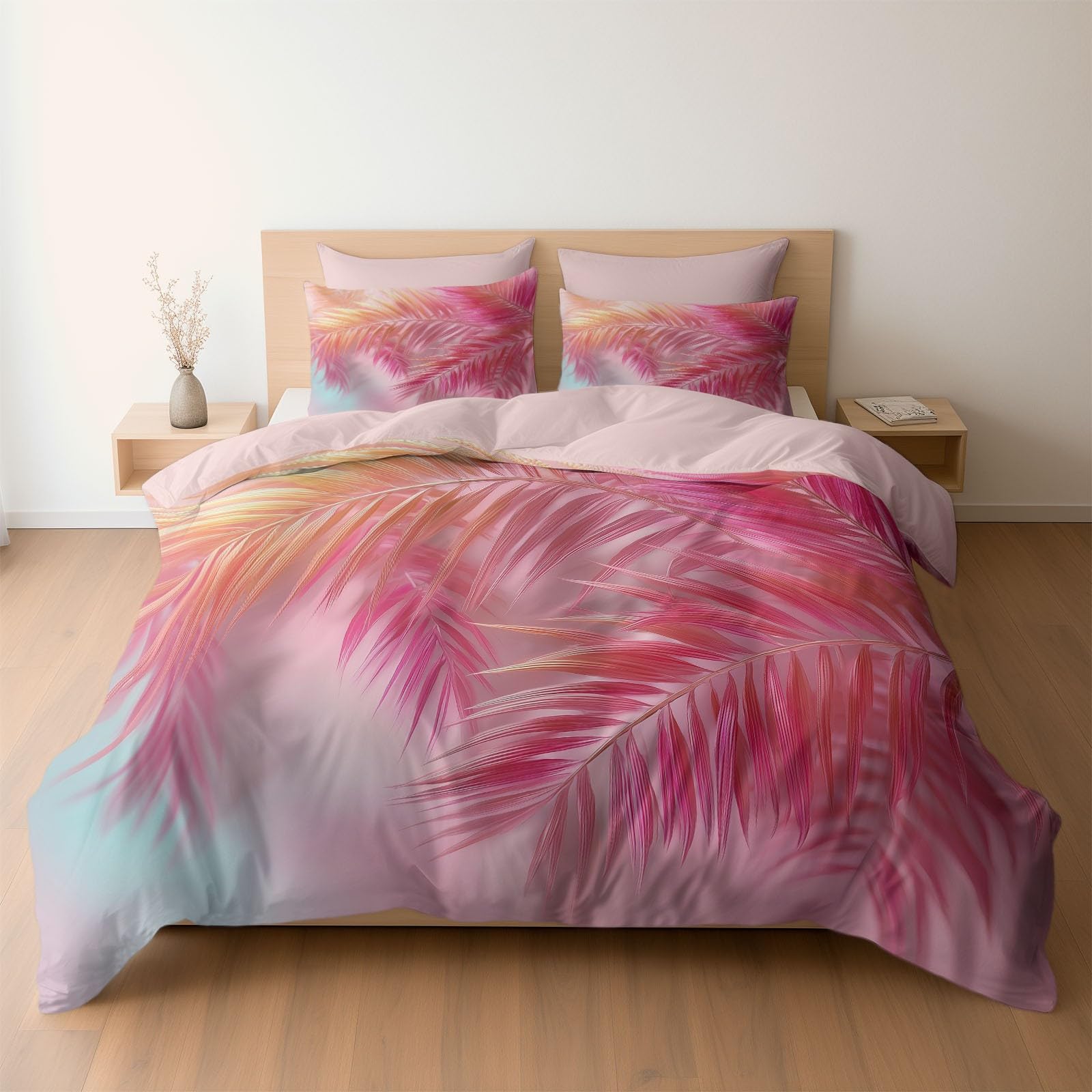 Housse de couette palme tropicale rose pour transformer votre chambre en oasis de détente