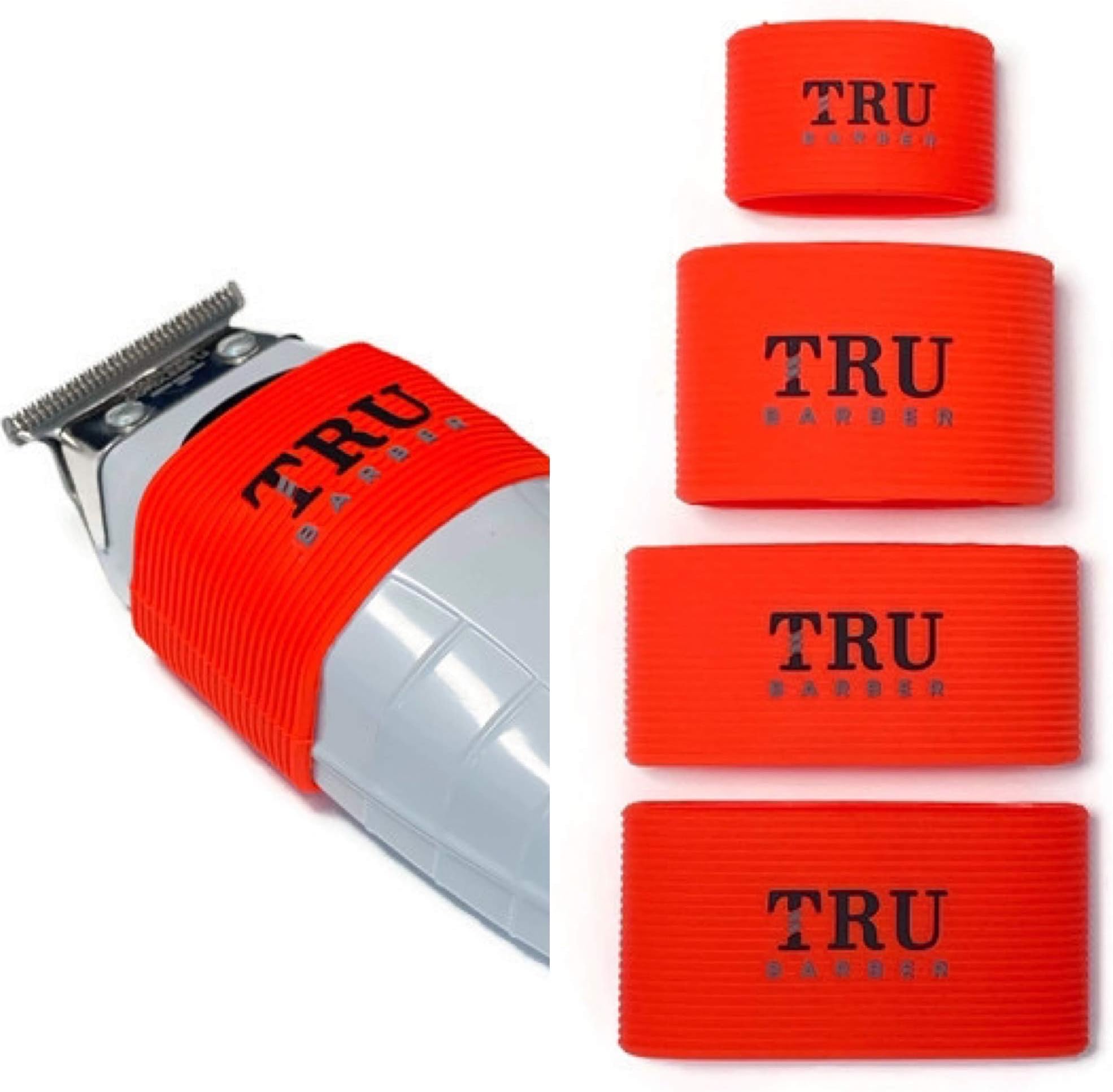 TRU BARBER Clipper Bands 4 PCS Clipper Sleeve for Barbers, Clipper Sleeve for Barber Tools, Non Slip, Heat Resistant (RED)