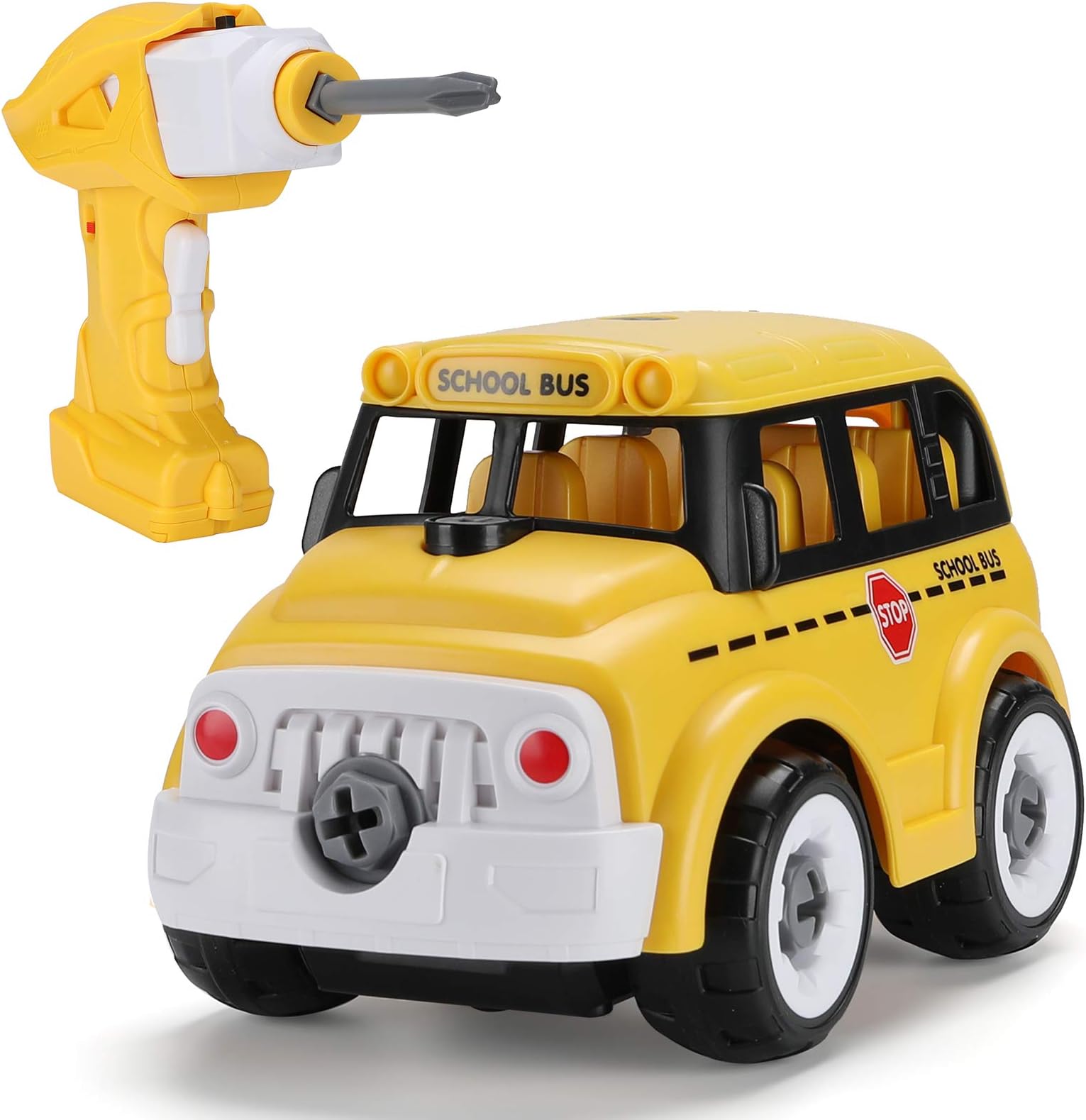 Hautton Take Apart Toy DIY Remote Control School Bus with Drill, Kids STEM Building Learning Toys Gift for Boys Girls 3-7 Years Old