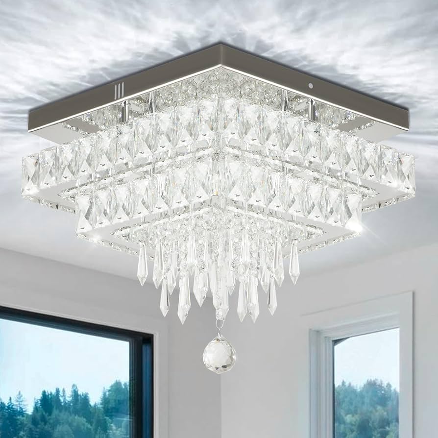 m❤︎ Finktonglan 13'' Square Crystal LED Ceiling Light, Modern