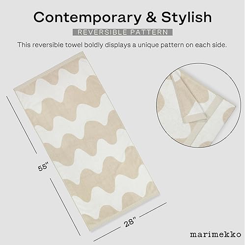 Miniatura 3 de MARIMEKKO Lokki - Toalla de baño de algodón de rizo (beige) Toallas de baño con patrón de ondas 59 x 28 pulgadas