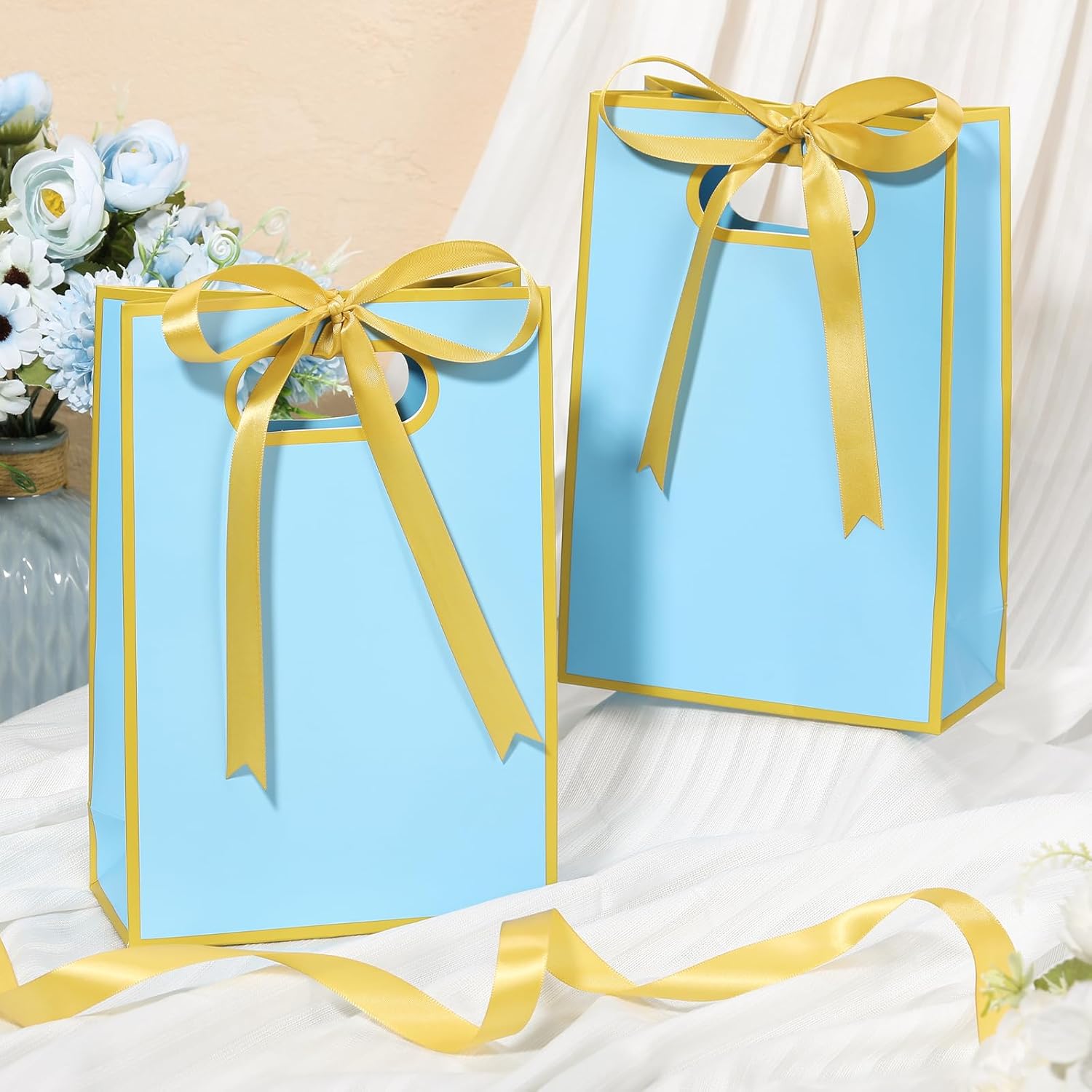 Kolldenn 30 Pcs Thank You Gift Bags with Handles 10.2 x 7.1 x 3.2 Inch Elegant Party Favor Bags with Ribbon Bow for Wedding Bridal Birthday Bridesmaid Holiday Party Supplies(Light Blue) - Image 3