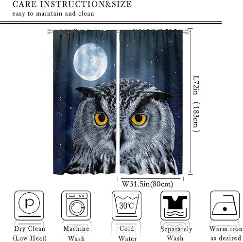 Miniatura 2 de Cortinas opacas con diseño de búho lunar, vista nocturna, pájaro, animal negro, blanco, impresión artística para sala de estar, dormitorio, cocina,