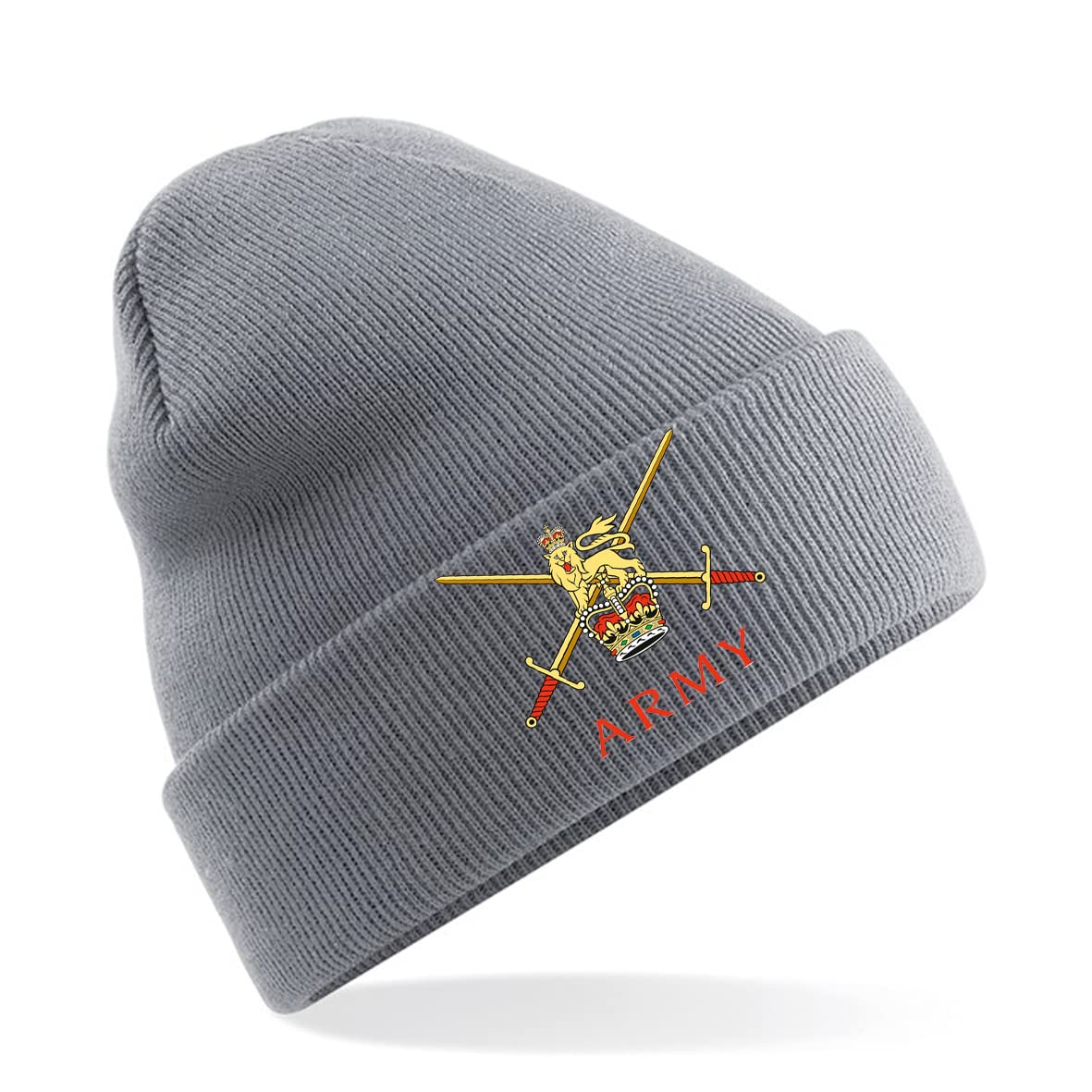 PSave British Army Insignia Mens Premium Embroidered Beanie Hat, Bob Hat British Army Military (Grey)
