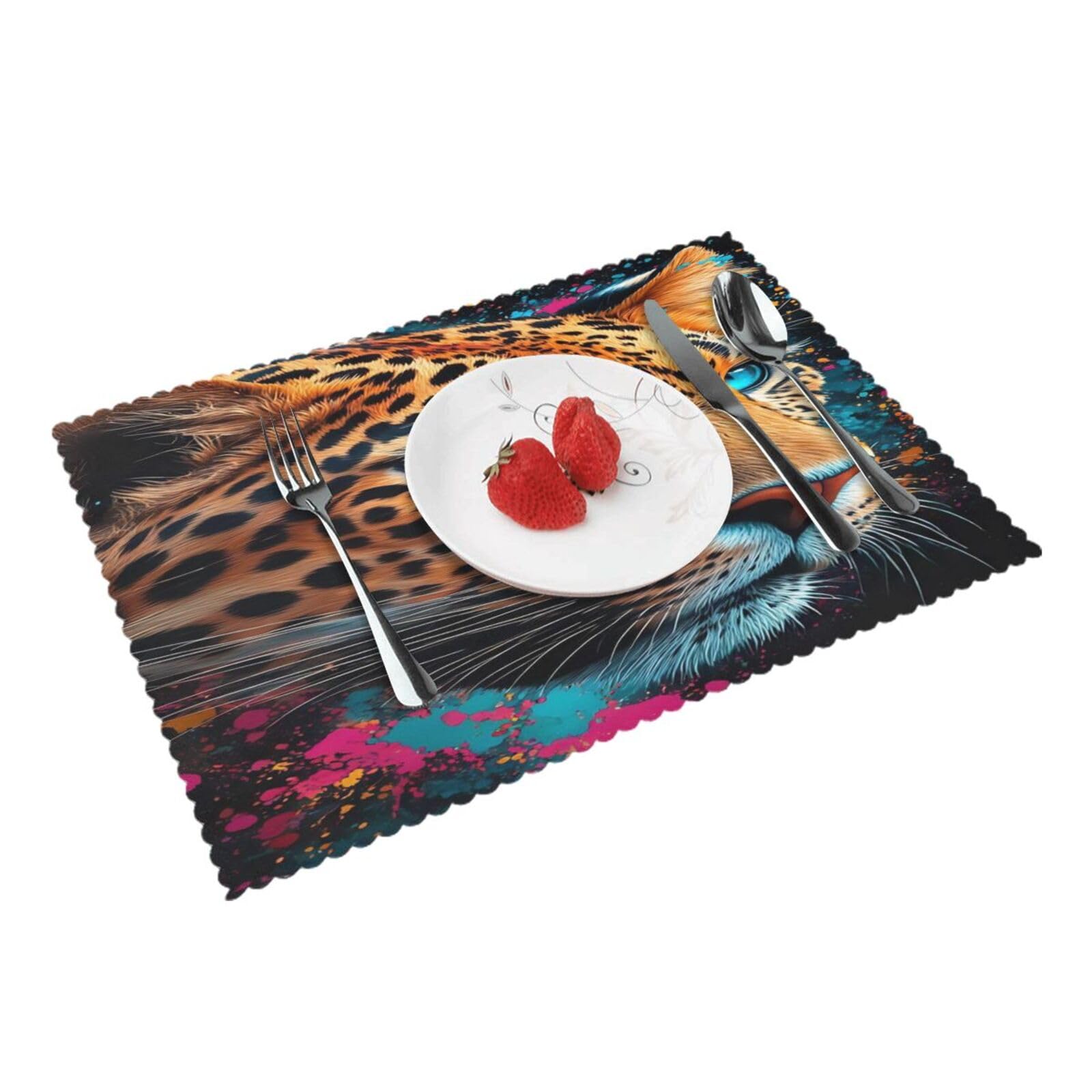 Leopard Pattern Placemats Set of 4 Print Table Mats Place Mats Table Decor for Kitchen Dining 12X18 in