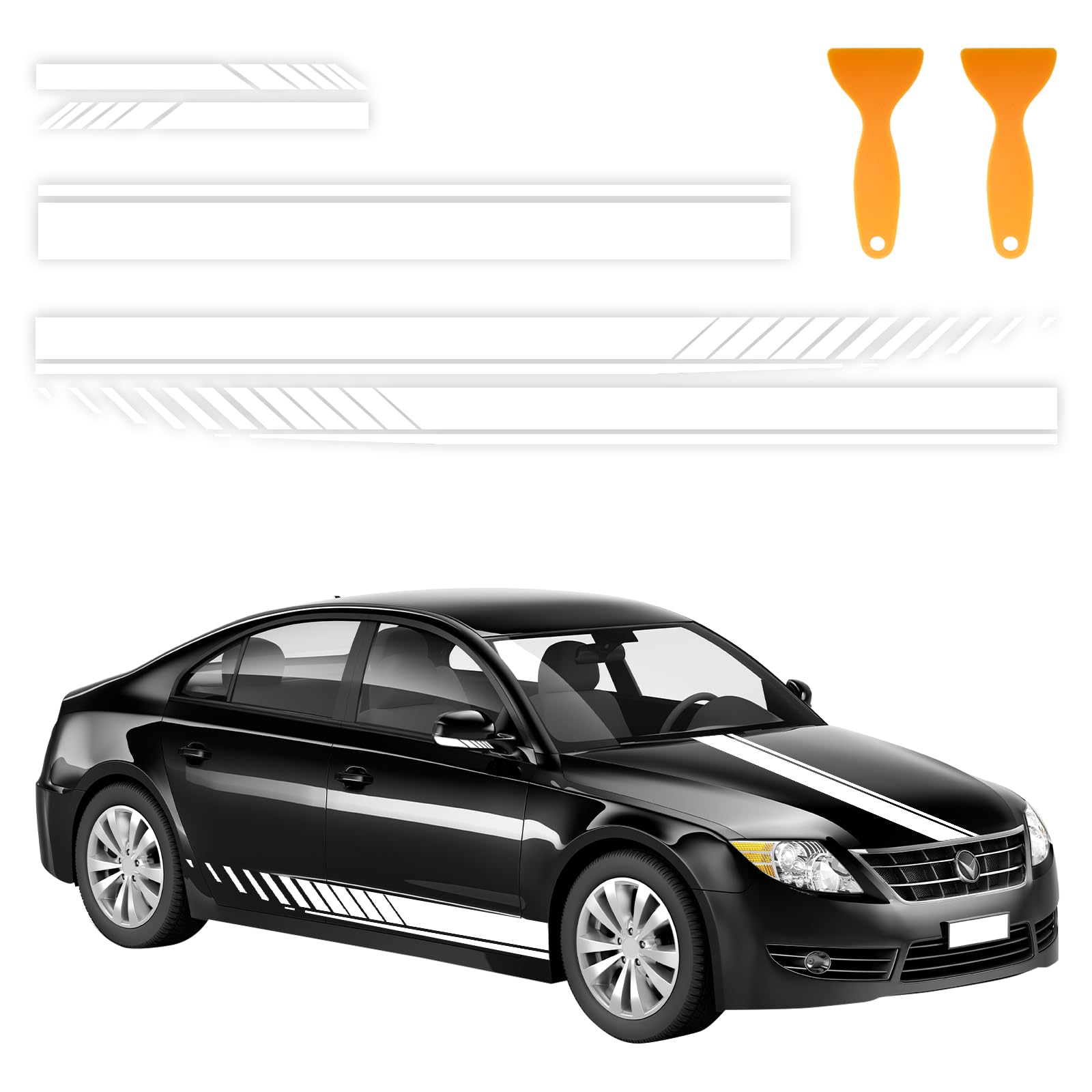 Vagcars White 5Pcs Car Hood Stripe Sticker,Racing Decal Stickers For Auto Body Side,Self-Adhesive Car Stickers With Squeegees,Universal Modified Stripe Decal Decoration For Vehicles Skirt Roof Hood Bumper (White)