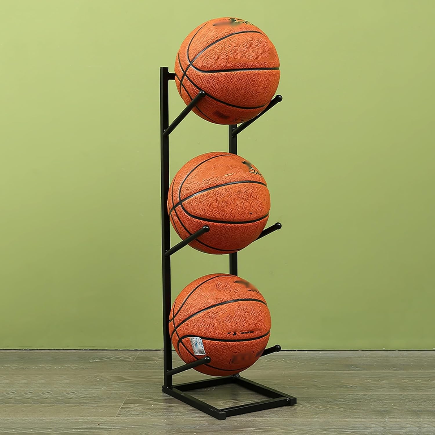 3-Tier Vertical Ball Storage Rack - Basketball & Sports Equipment Organizer, Home Gym Shelf for Football & Volleyball, Garage Display Stand (Black)