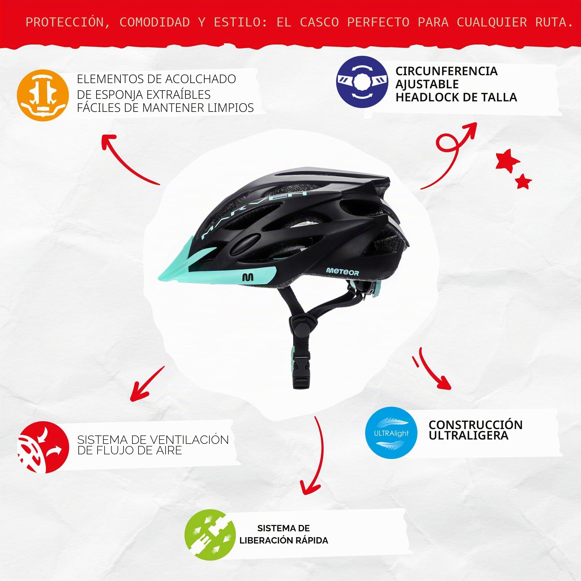 Casco Bicicleta - Helmet Ciclismo para Jóvenes y Adulto - Bicicleta Patineta Skate Patines Monopatines - Bici Accesorios - Marven