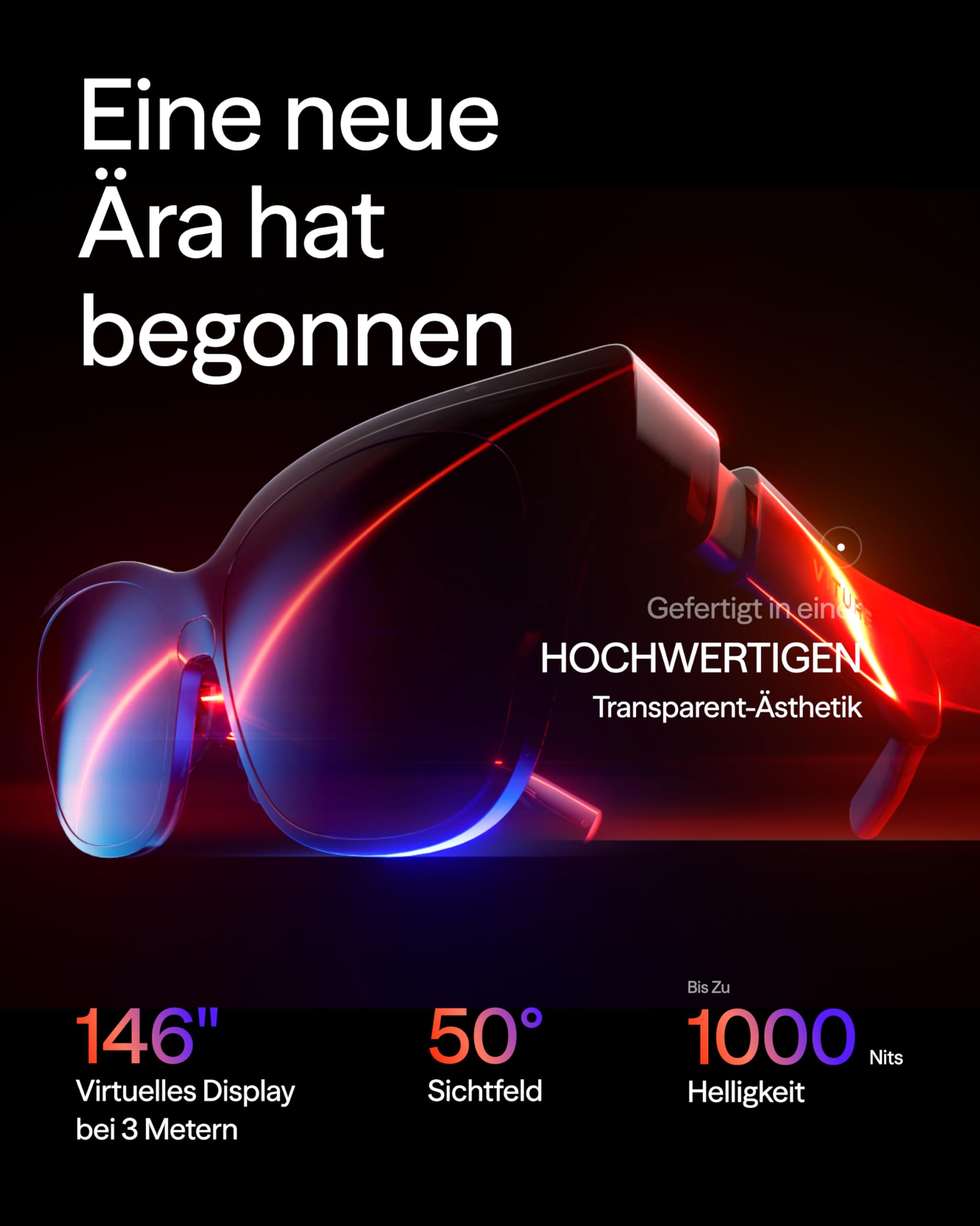 VITURE Luma AR/XR Brille – 146" 1200p Ultra-Scharf-Display, 50° Sichtfeld, 3Dof, Elektrochromer Film, Adaptive Abdunklung, AR Brille für iPhone 17/16/15, Android, Mac, PC, Steam Deck, Switch, Switch 2