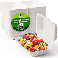 Vista 11 de JOLLY CHEF Clamshell - Recipientes de comida para llevar, 6 x 6 pulgadas, paquete de 200 recipientes desechables, cajas de caña de azúcar