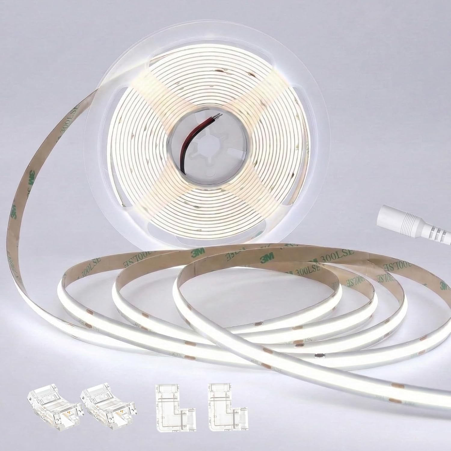 COB LED Strip Lights 24V CRI 93+ 16.4 ft Flexible Cuttable Bright White LED Light Strip for Kitchen Cabinet Office Living Room Decoration (Cool White 6000K, Power Supply and Dimmer Not Included)