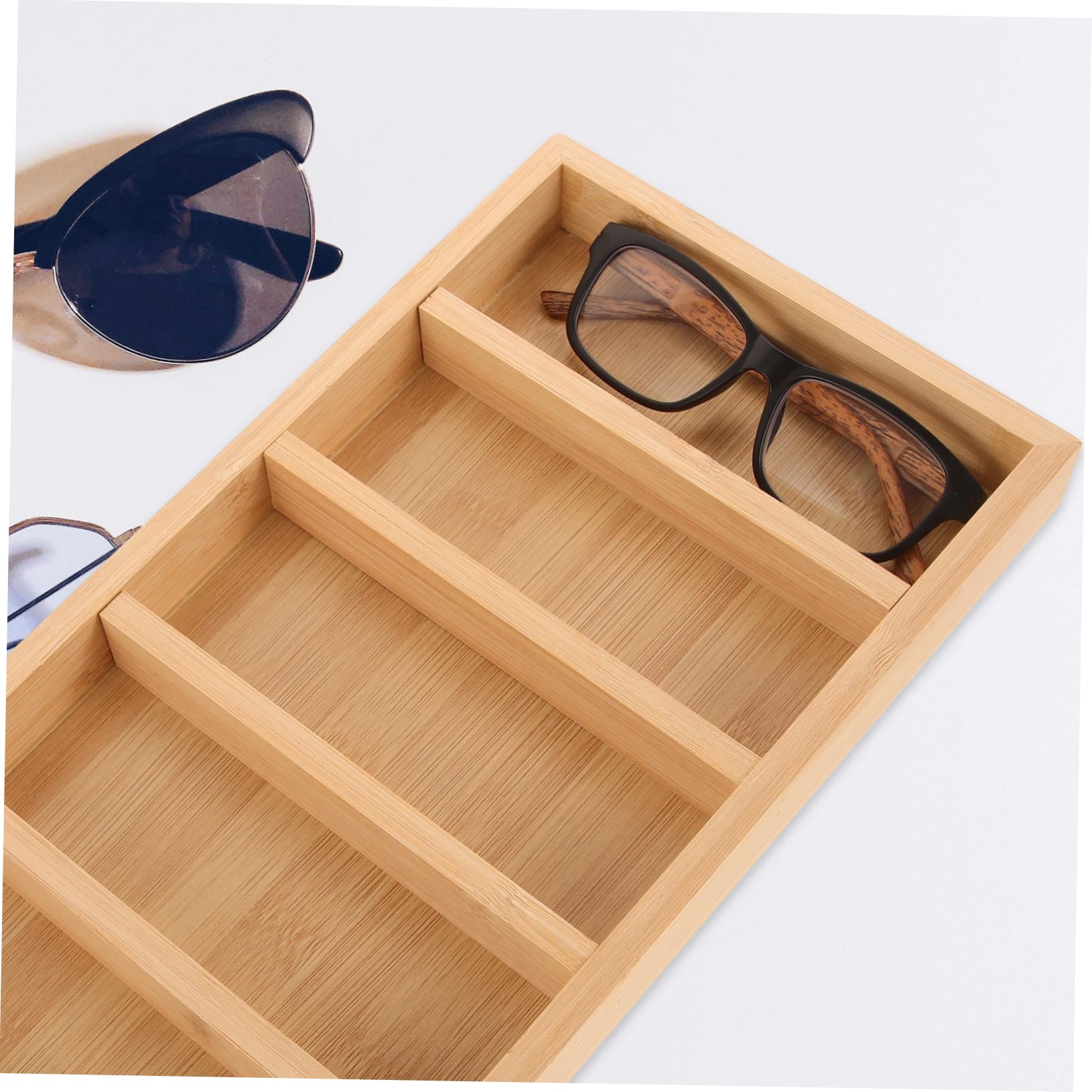 SOIMISS 2 Ensembles Plateau De Rangement Pour Lunettes Plateau Organisateur De Lunettes Présentoir À Lunettes Organisateur De Lunettes De Soleil Porte Argenterie Khaki Bois 2 Pièces * 2