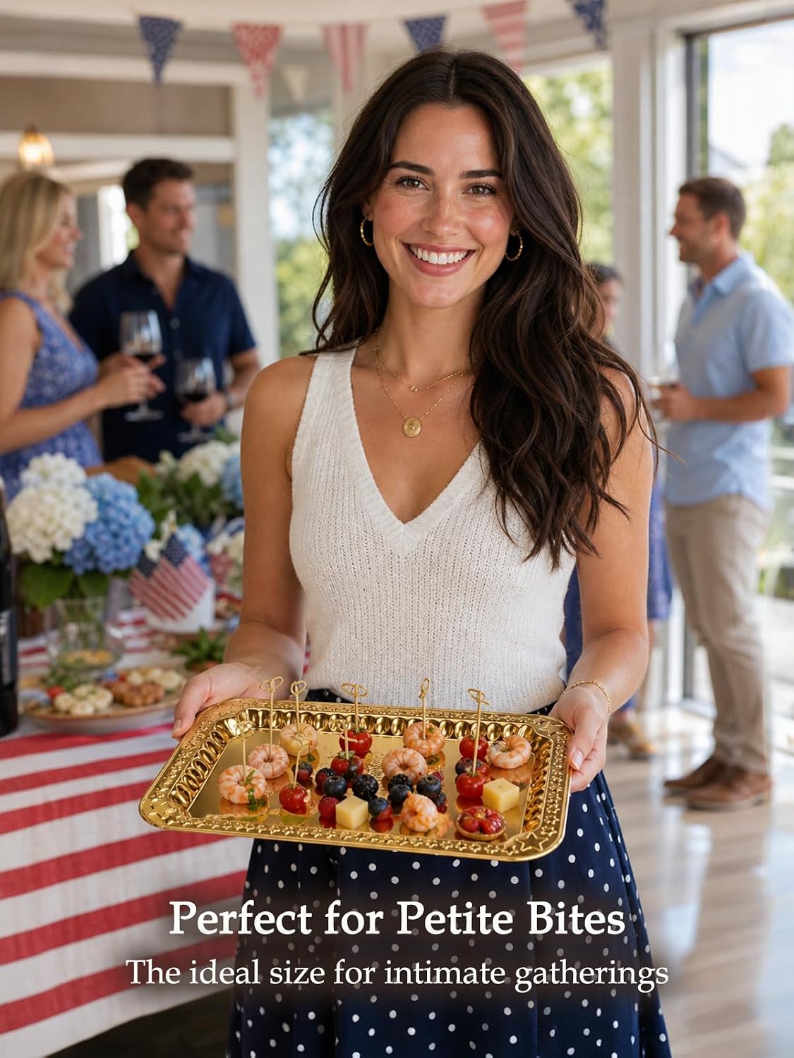 4 Pack America 250 Year Anniversary Gold Trays for Serving Set - 14.1" x 10.6" Star Engraved Mirror Tray, Birthday & Wedding Tableware Platters for Food, Appetizer, Charcuterie, Cookies, Desserts thumbnail