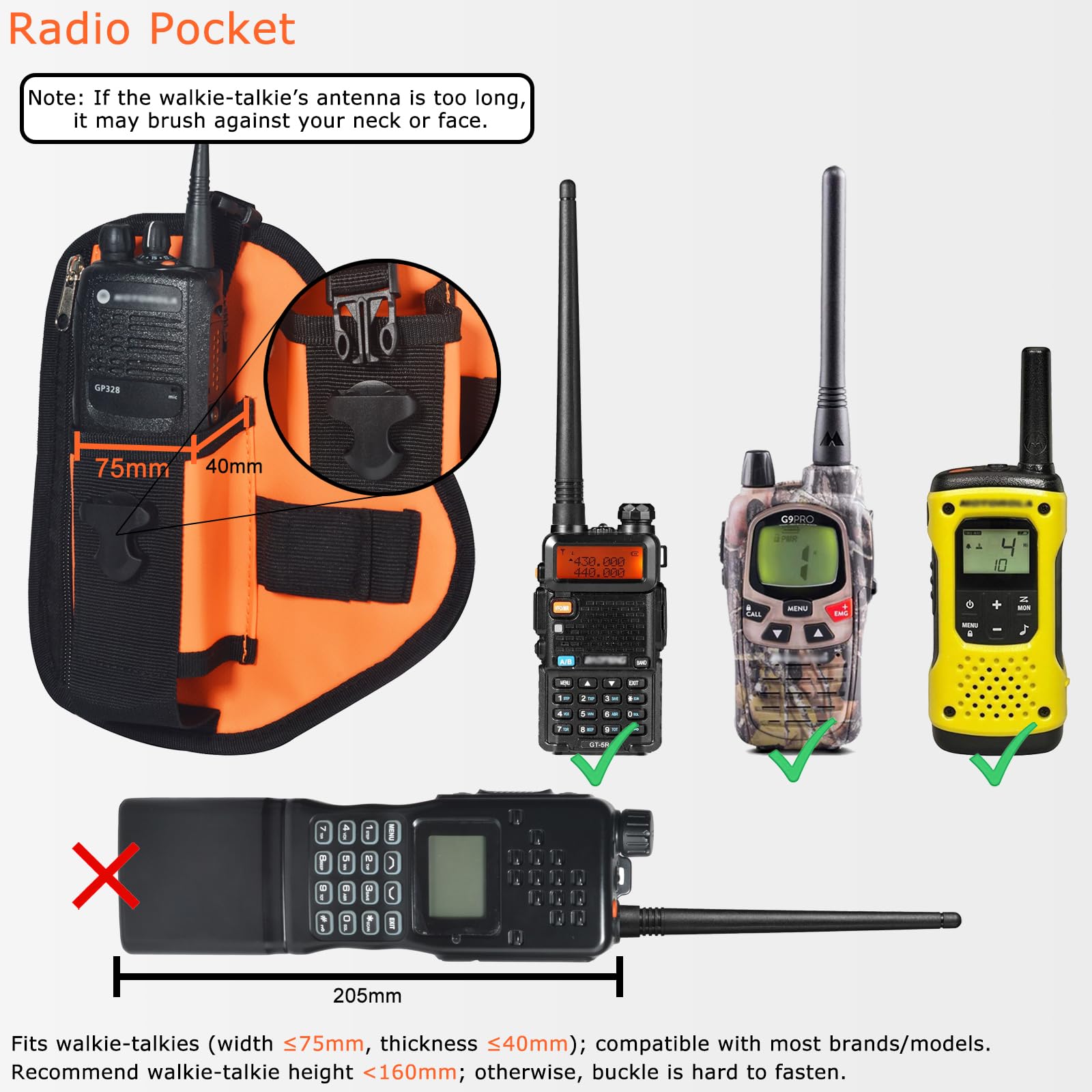 Harnais Thoracique pour Talkie-walkie, Sacoche Thoracique Multifonction avec Sangle Réglable en Nylon Compatible avec Radios Baofeng Motorola Icom Kenwood Yaesu Wouxun (Noir) | Avec poche zippée pour Motorola Baofeng Icom Midland Ham HTs