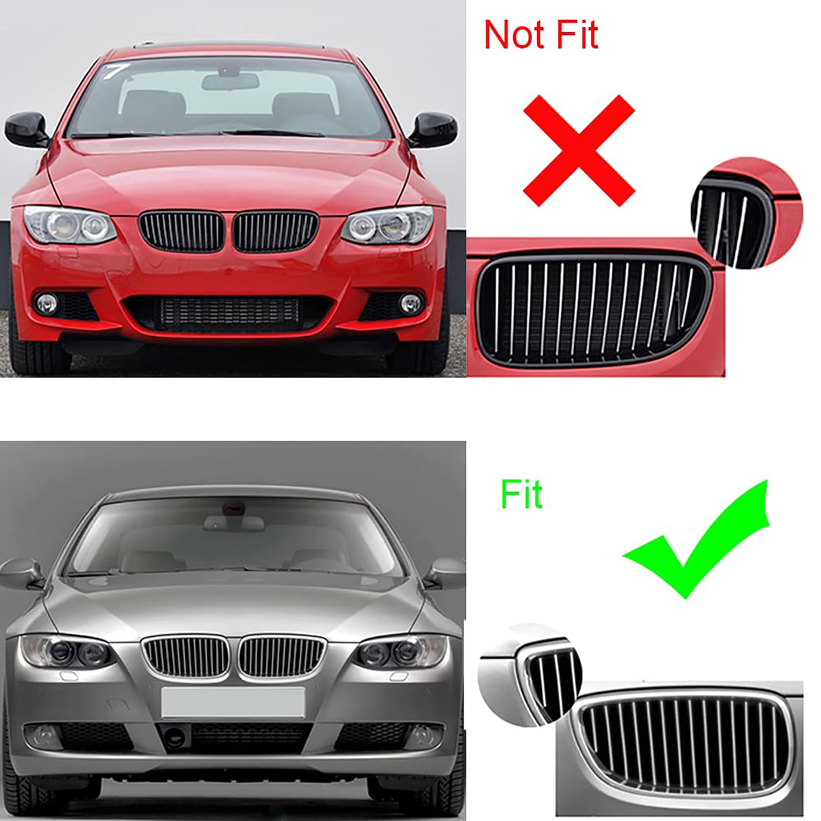 E92 E93 Griglia Anteriore per BMW Serie 3 Coupé E92 E93 M3 Paraurti Nera Lucido 2006 2007 2008 2009