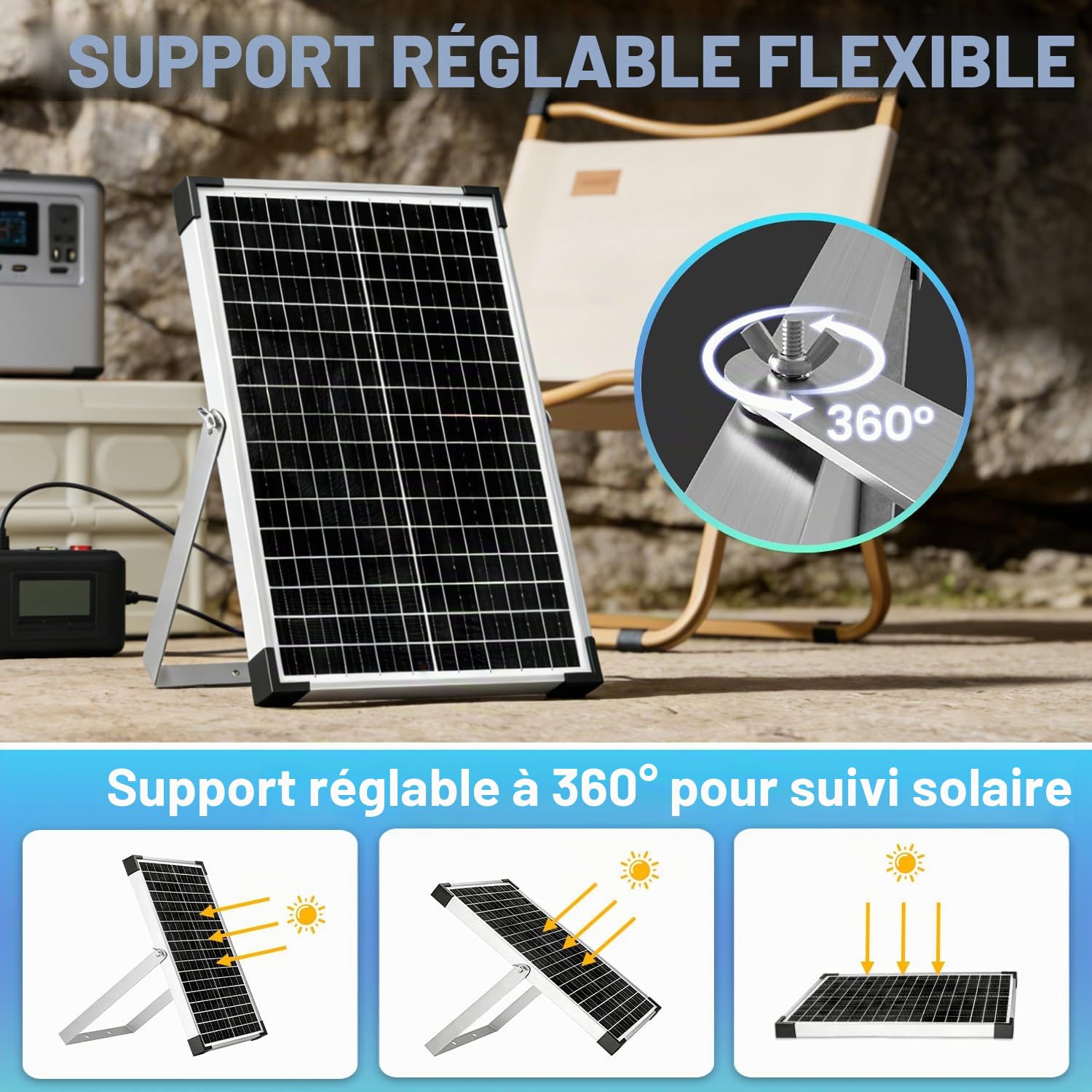 Kit de panneau solaire 30 W, mainteneur de batterie solaire 12 V + contrôleur de charge PWM 10 A + câbles d'extension et support de montage réglable