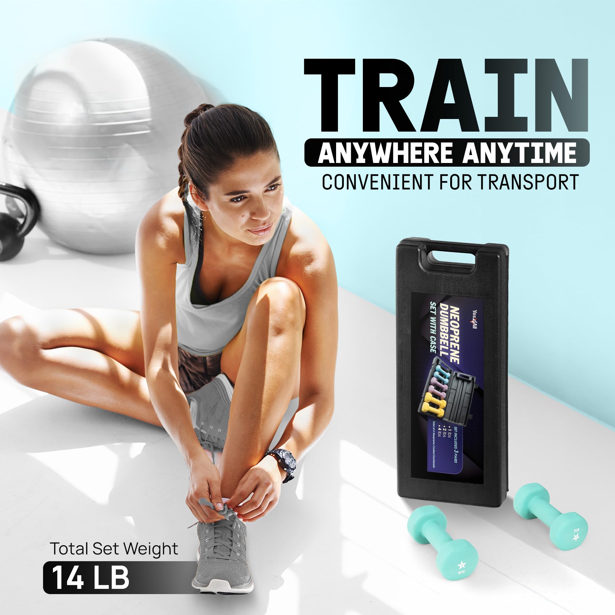Yes4All Kurzhantel-Set aus Neopren mit Etui, Gewichte, Kurzhantel-Set und Handgewichte für Frauen, Gewichtsset, Übungs- und Fitness-Hanteln für Heim-Fitness-Studio – 6,4 kg & 9 kg Gewichte-Kombination