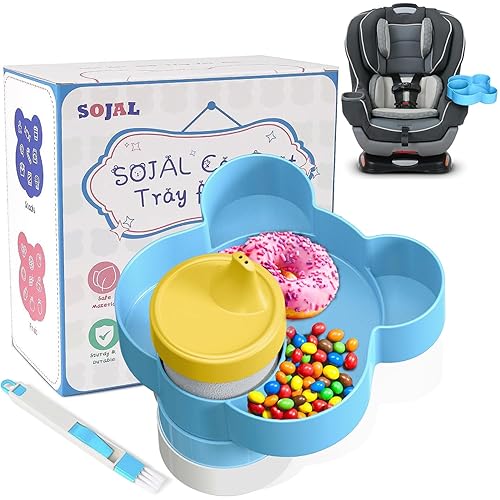 Bandeja de aperitivos para asiento de automóvil, bandeja de viaje para asiento de automóvil para niños, cochecito, elevador y en cualquier lugar con