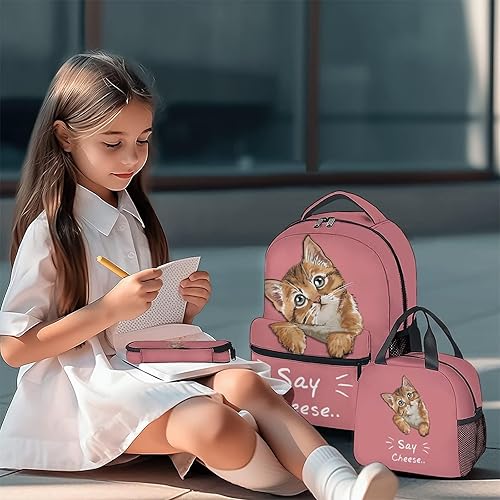 Miniatura 2 de XaocNyx Mochila de gato para escuela, mochila escolar ligera de 16.5 pulgadas, mochila escolar para estudiantes para niños y niñas, Gato 4-3 piezas