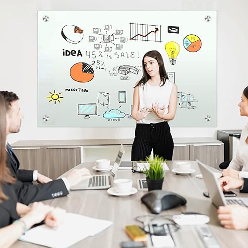 Miniatura 6 de Pizarra blanca de borrado en seco para pared de 72 x 40 pulgadas, soporte de pizarra magnética de vidrio sin marco para suministros escolares en el