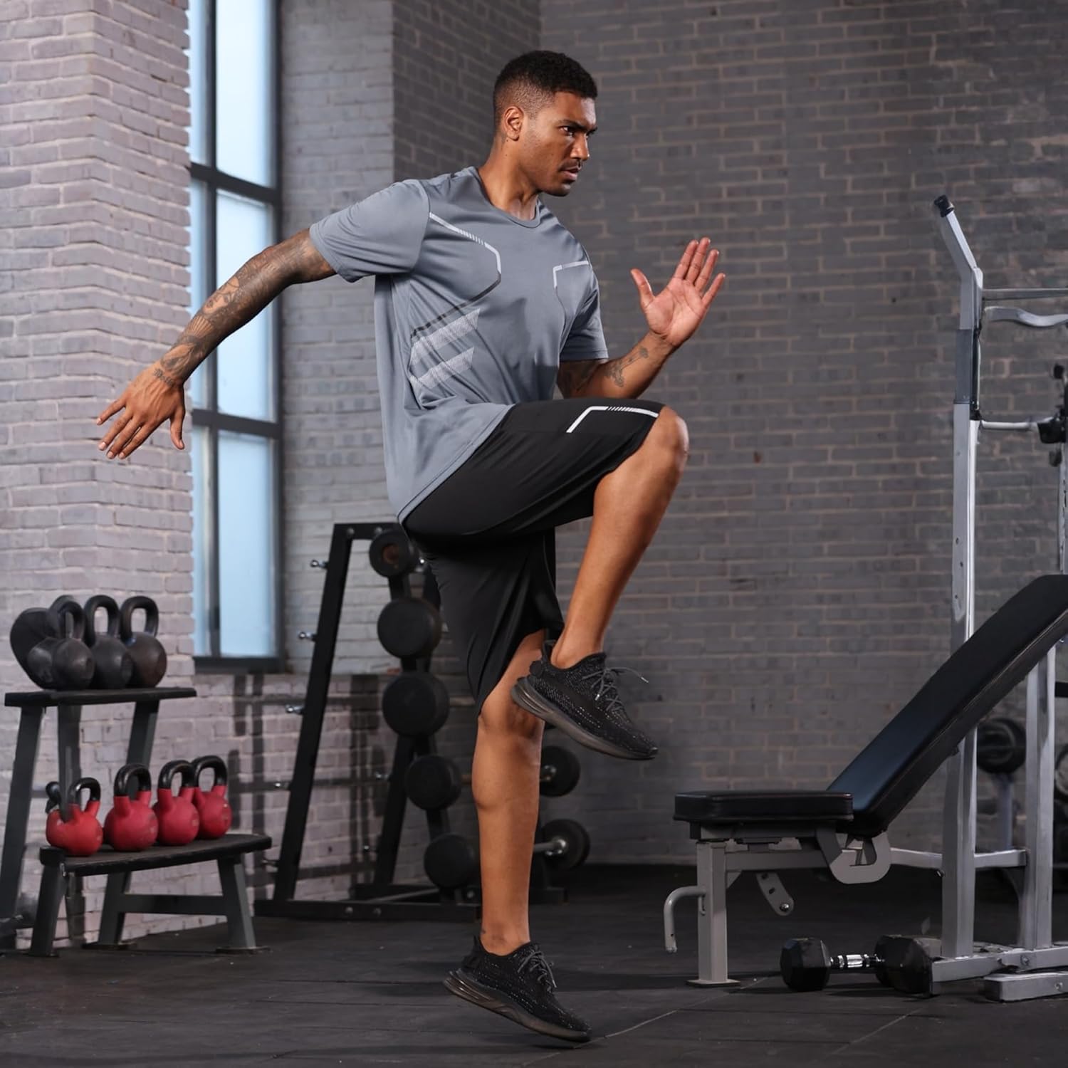 BUYJYA 3 Pack Men's Gym Shorts Shirt Set Workout Athletic Basketball Running Football Elastic Waist with Pocket Gifts