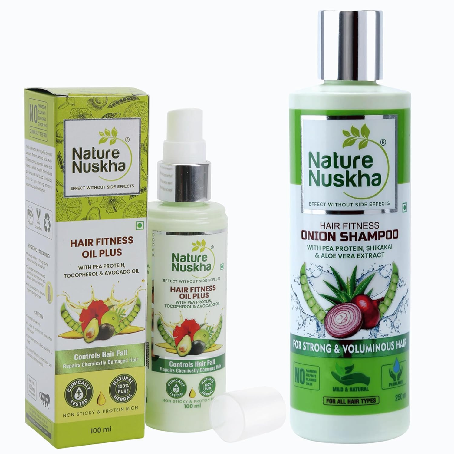Nature Nuskha Hair Care Kit - Onion Shampoo 250ml + Oil Plus 100ml - Anti Hair Fall & Anti Dandruff - Natural Hair Care Combo for Women & Men - Nourishing Hair Growth Treatment, Promotes Scalp Health