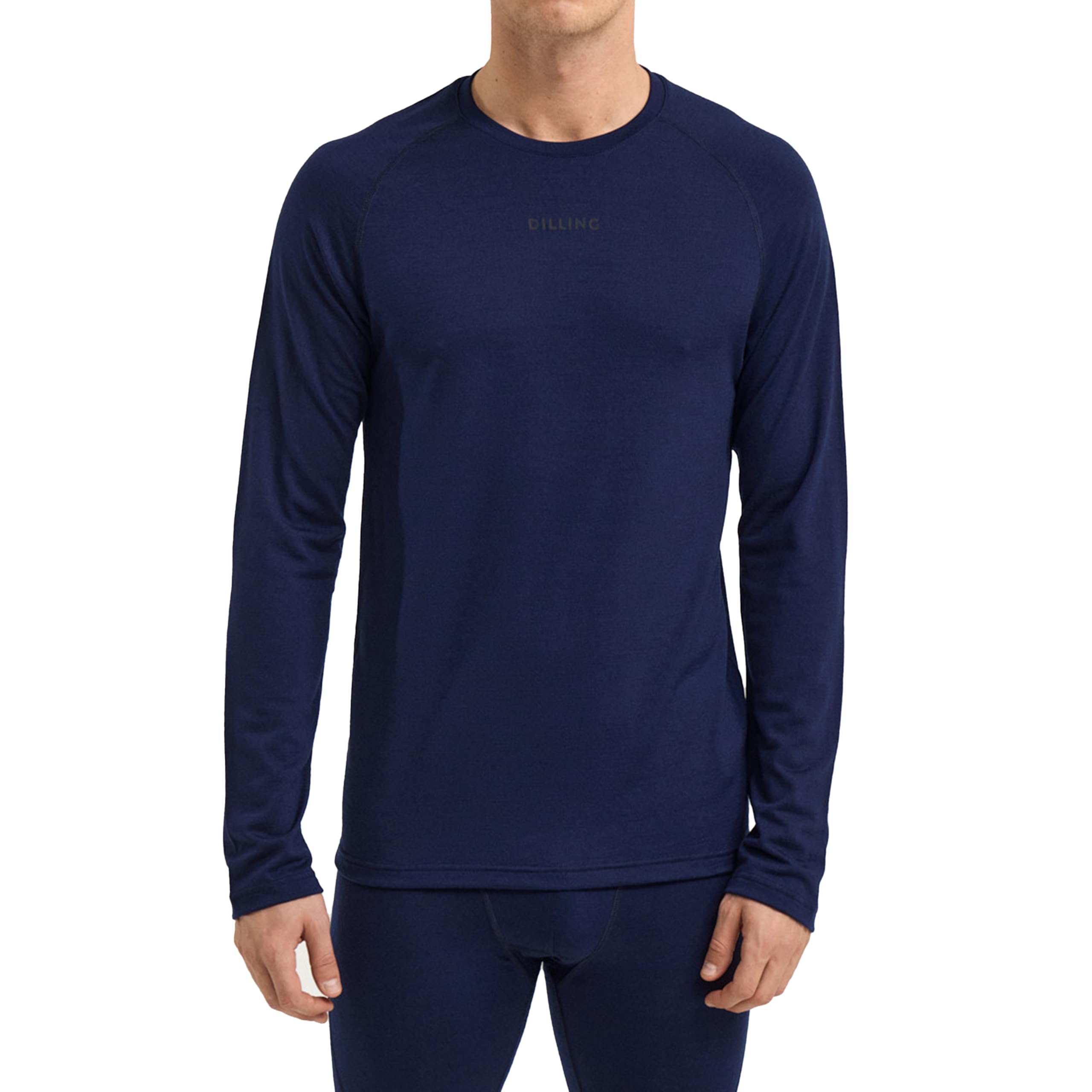 DILLING Men's Merino Wool Long Sleeve top - Navy L