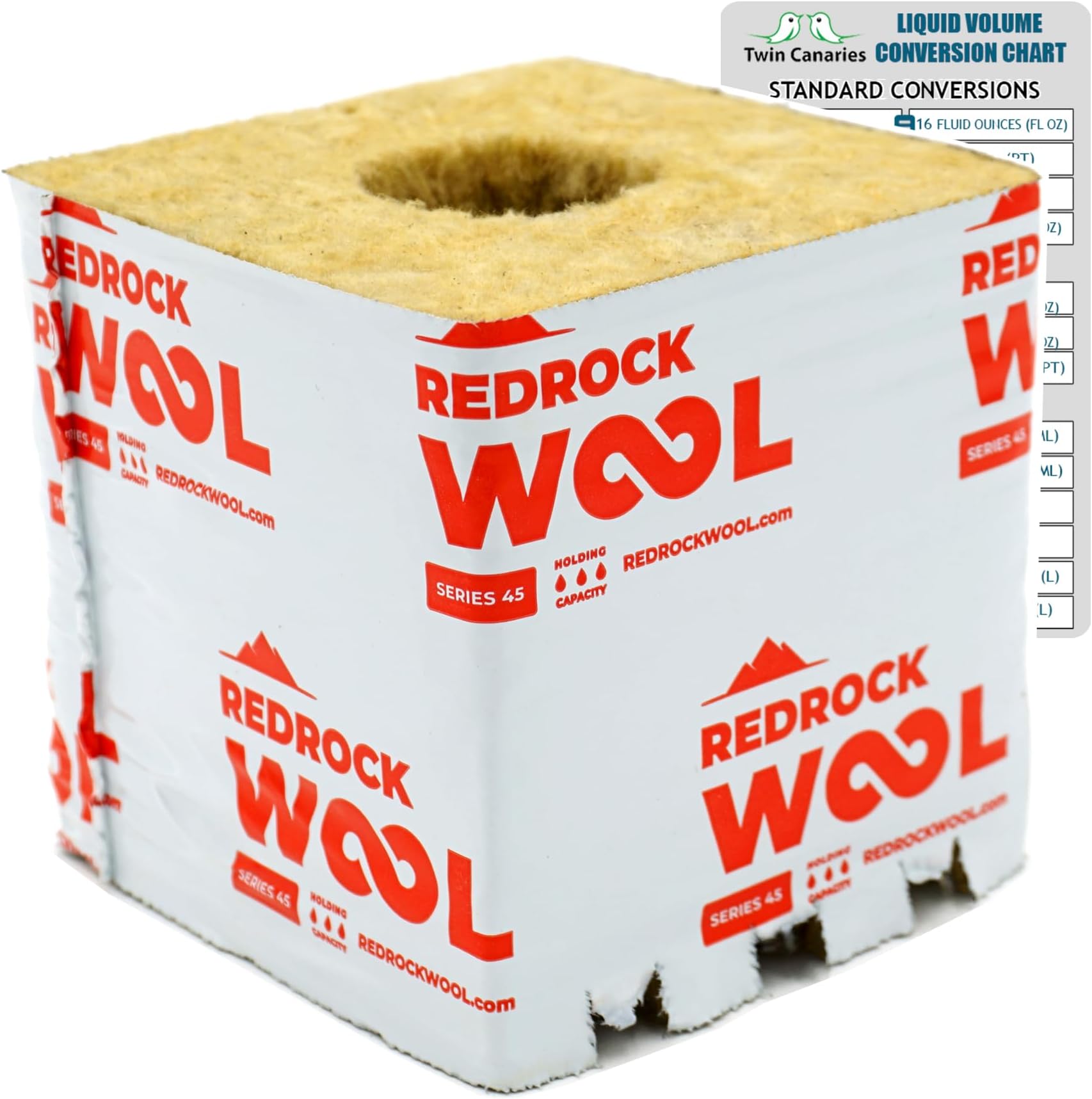 4 Inch Redrock Rockwool PRO Grow Block for Hydroponics | 6 Pack + Twin Canaries Chart