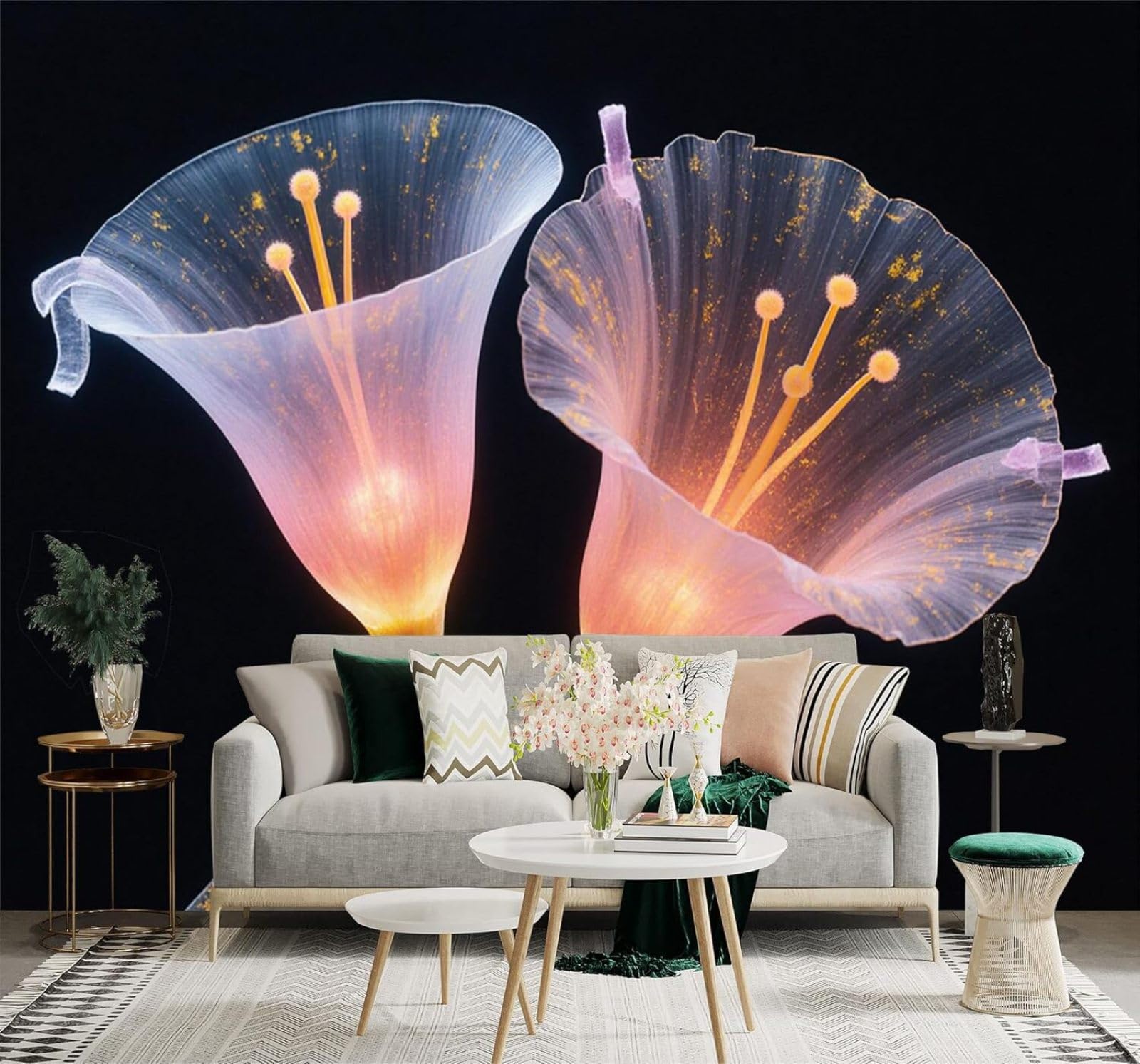 XLMING Bright Transparent Flowers Soft Background Light and Dark 3D Wallpaper Silky Texture Home Study Office Grey Dining Room Sofa Bedroom Living Room TV Backdrop-400cm×280cm