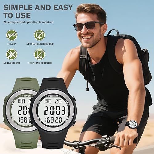 Miniatura 2 de Waterproof Pedometer Watch No APP with Light, Digital Display Step Counter Watch for Calories Seconds Alarm Steps, Fitness Tracker Watch for Men