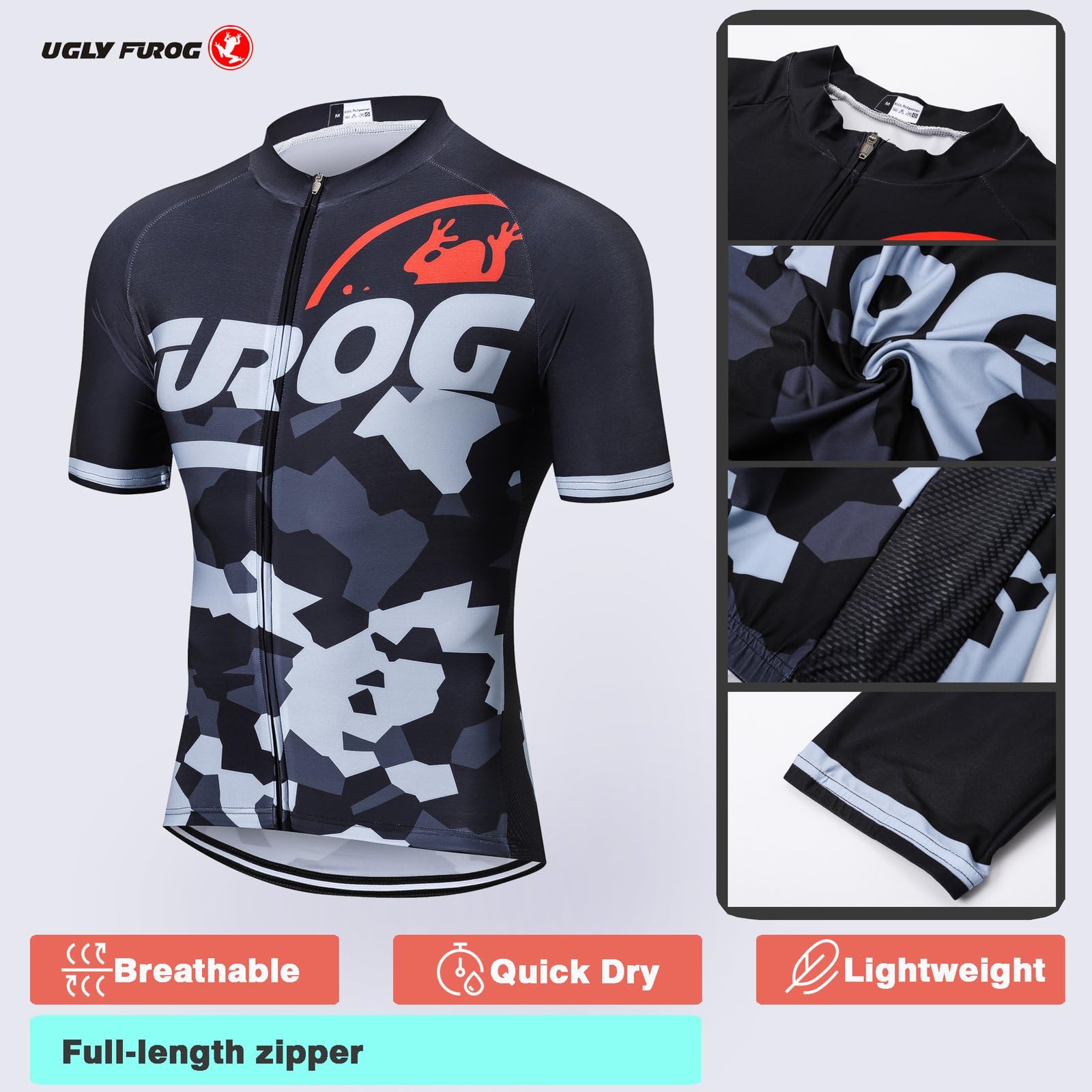 UGLY FROG Men's Cycling Jersey Set - Moisture Wicking Bike Shirt + Padded Shorts
