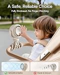 Ventilateur portable SWEETFULL pour poussette, ventilateur pour bébé à protection anti-pincement, ventilateur mini clip silencieux à 5 vitesses, batterie rechargeable USB-C, affichage LED pour siège auto, lit de bébé et voyage - Crème