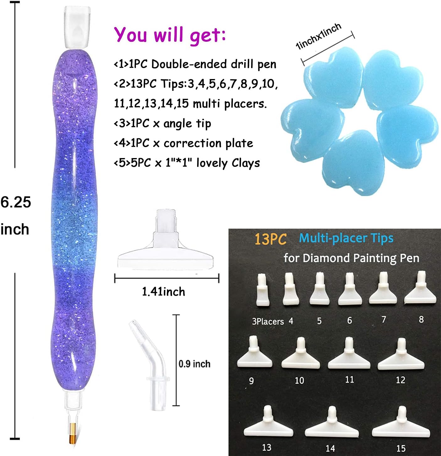 Praise V Do Diamond Painting Art Drill Bead Pen Accessories Tool Kit, 5D Diamond Painting Drill Pen Stylus Tips Placers Heads and Glue Clays Shine Purple image 2