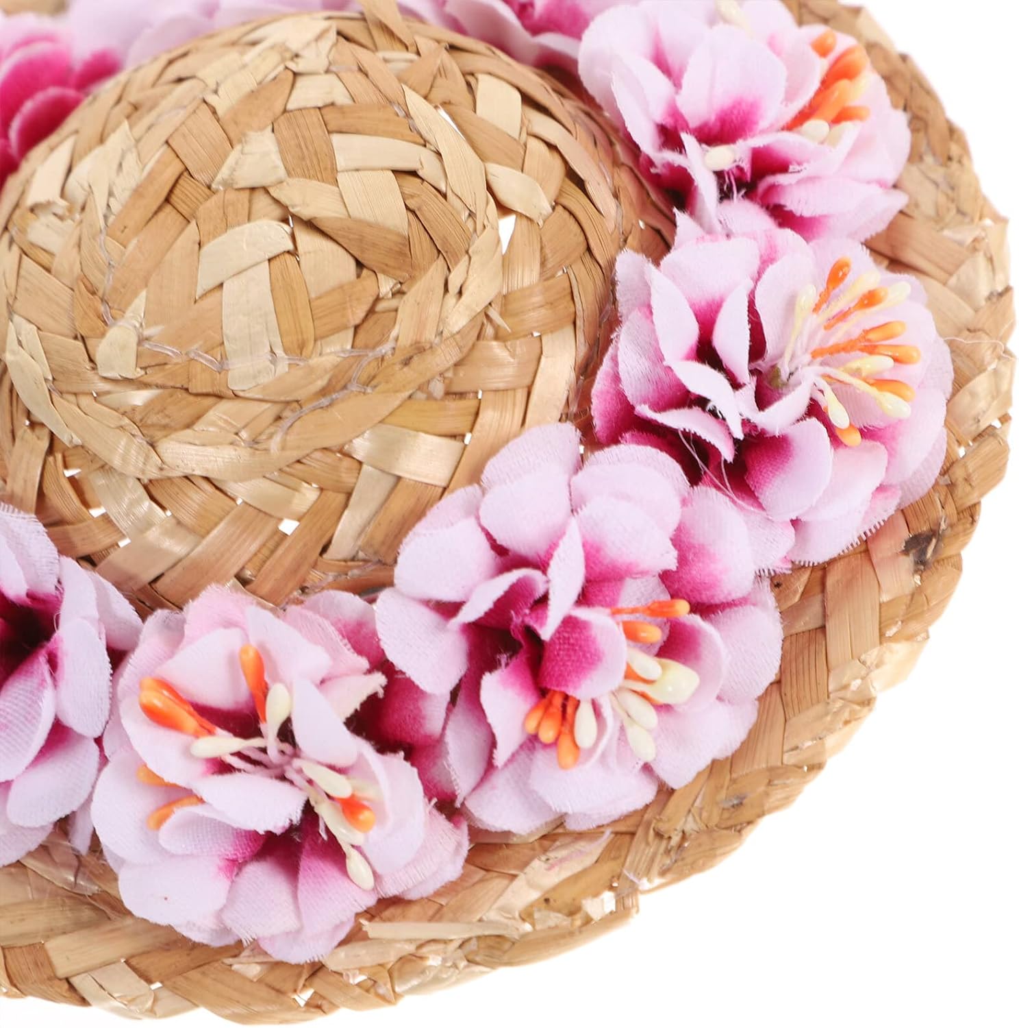 POPETPOP Dog Straw Hat with Flower Decoration Adjustable Chin Strap Lightweight Woven Sunhat for Pets Spring Summer Costume Accessory Size S 4.5 Inch