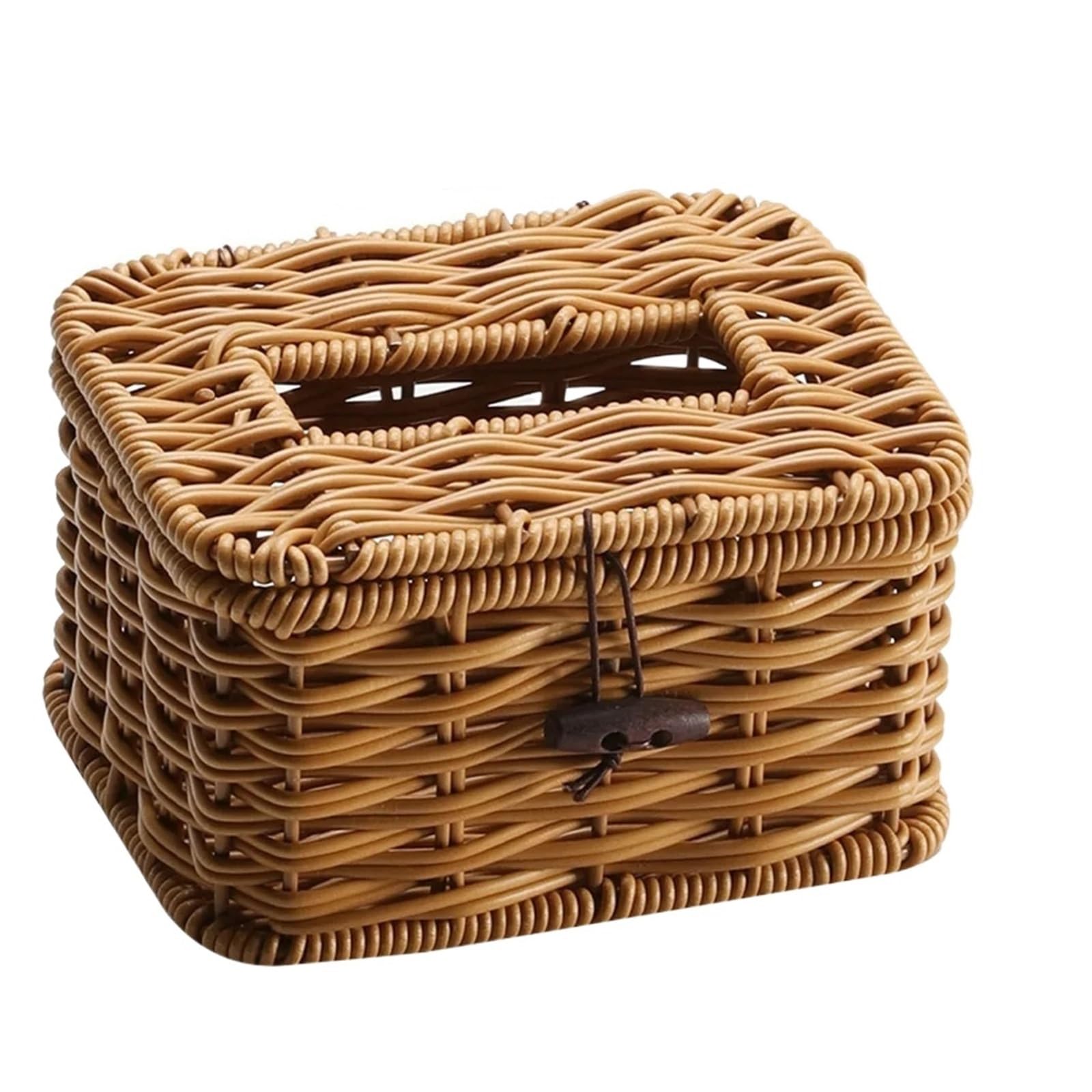 Rattan Tissue Box Cover Durable Imitation Rattan Woven Tissue Box Handmade Retro Napkin Holder Vintage Paper Kitchen(15x12.5x8cm)