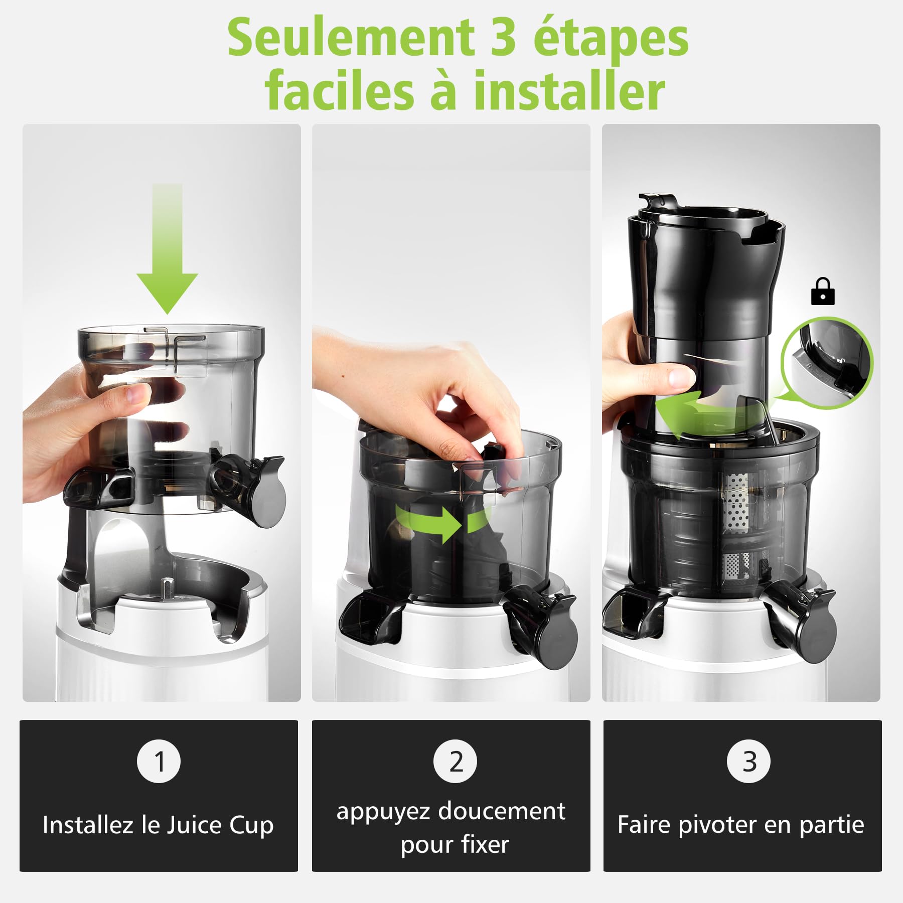 Extracteur de jus AOBOSI 200W avec fonction inversée et deux tailles de filtre, presse-agrumes blanc