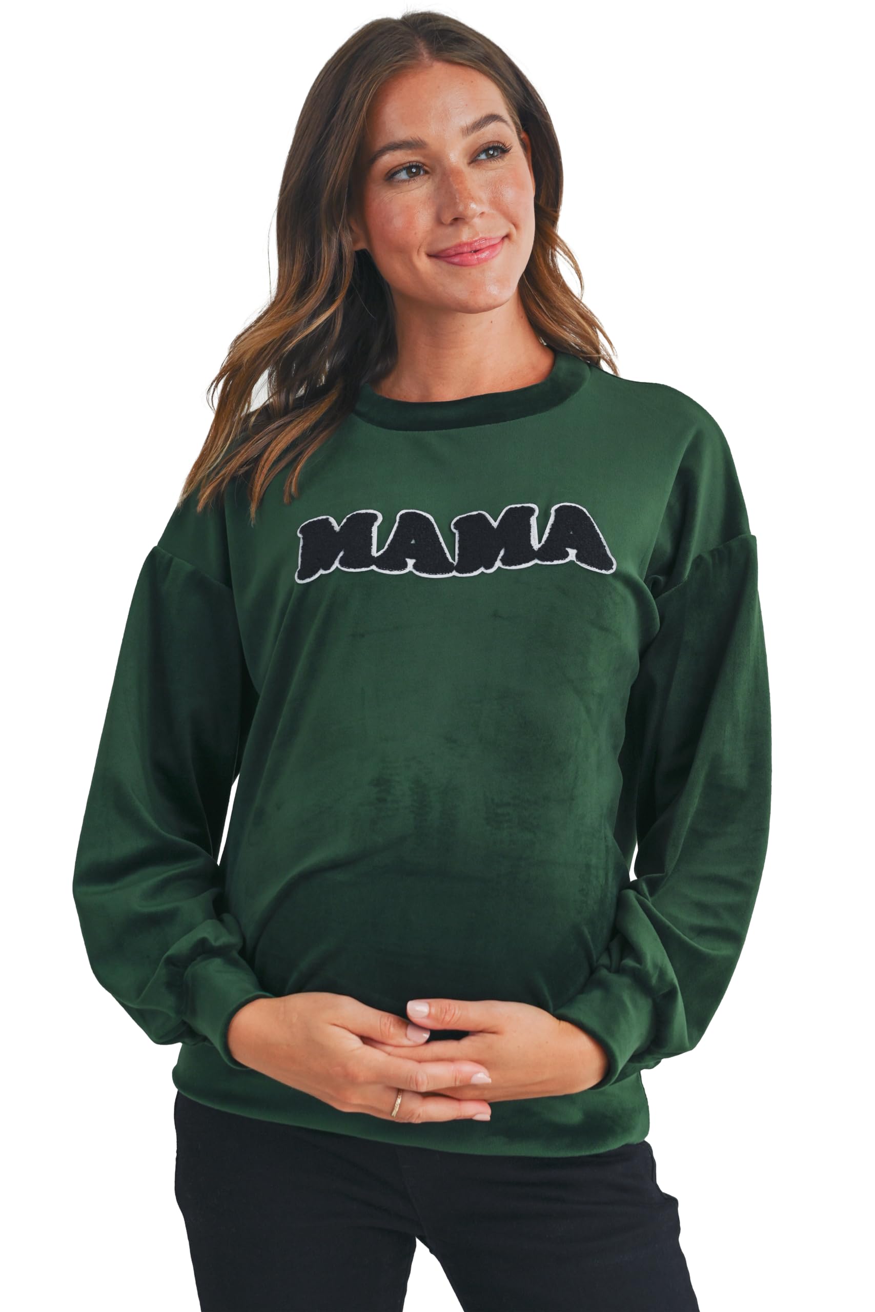 LaClef Sudadera de maternidad de terciopelo con cuello redondo para mujer