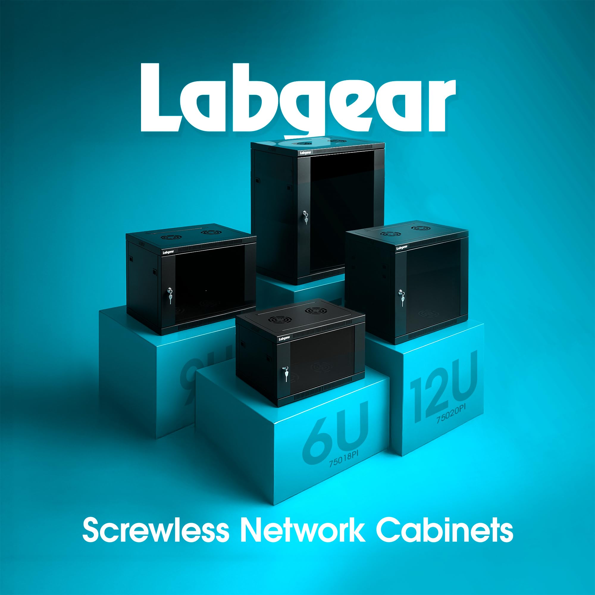 Labgear Armadio per server 12U, profondità 420 mm, con porta in vetro di chiusura, pannelli in acciaio ventilato per apparecchiature IT da 19", dispositivi AV senza attrezzi, montaggio piatto
