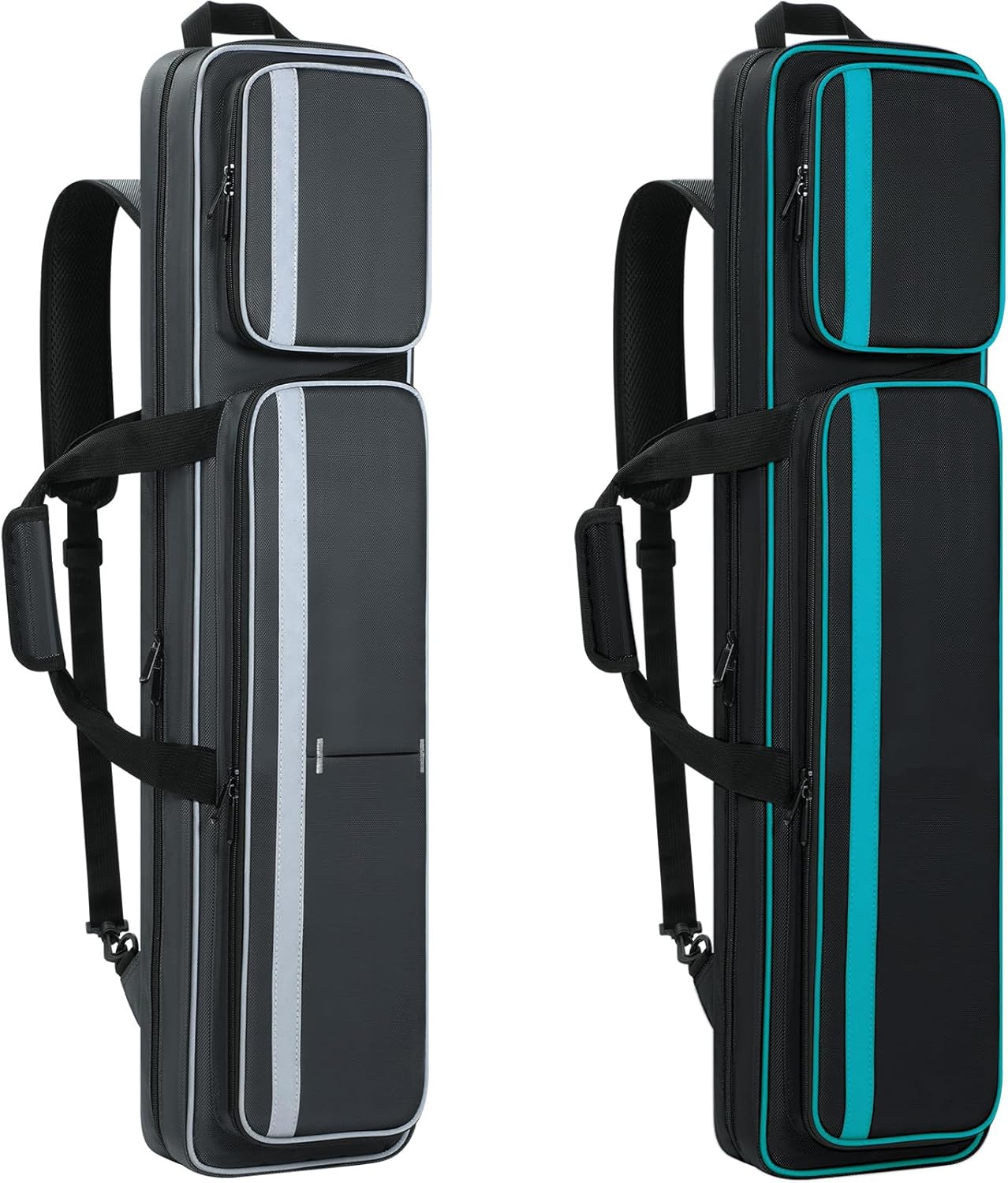 Pool Cue Case 4x5, Pool Cue Carrying Case Soft Padded Billiard Stick Bag with Multi-pocket for 4 Butts and 5 Shafts (1PCS Grey + 1PCS Blue)