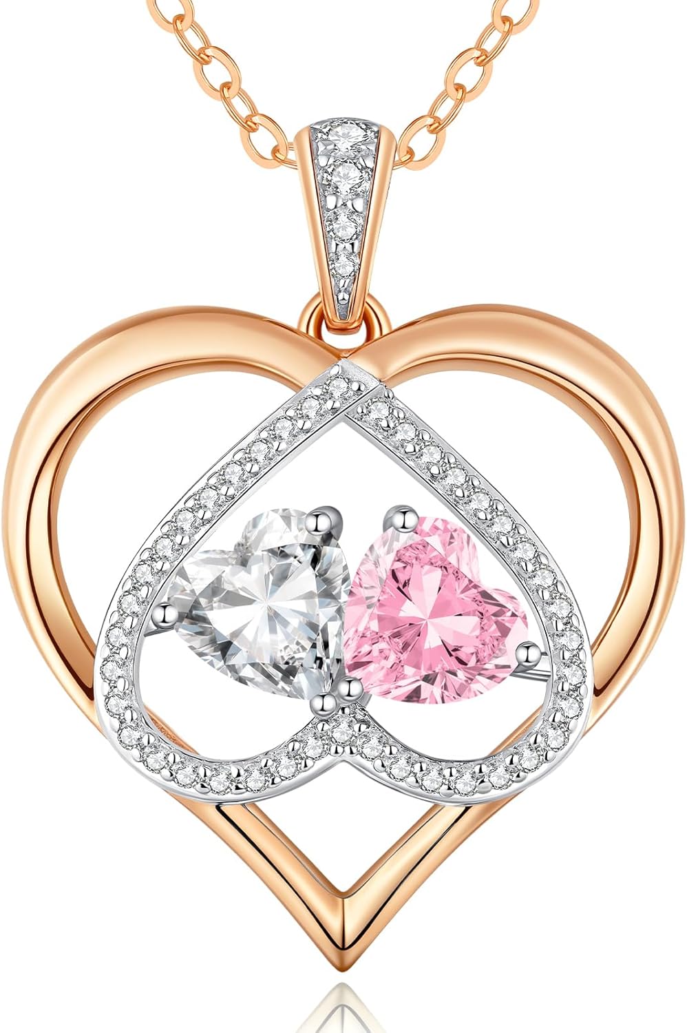 CDE Valentines Gifts for Women Rose Gold Double Birthstone Necklace for Women, Personalized Pendant Jewelry Mothers Day Birthday Gift for Mom Wife