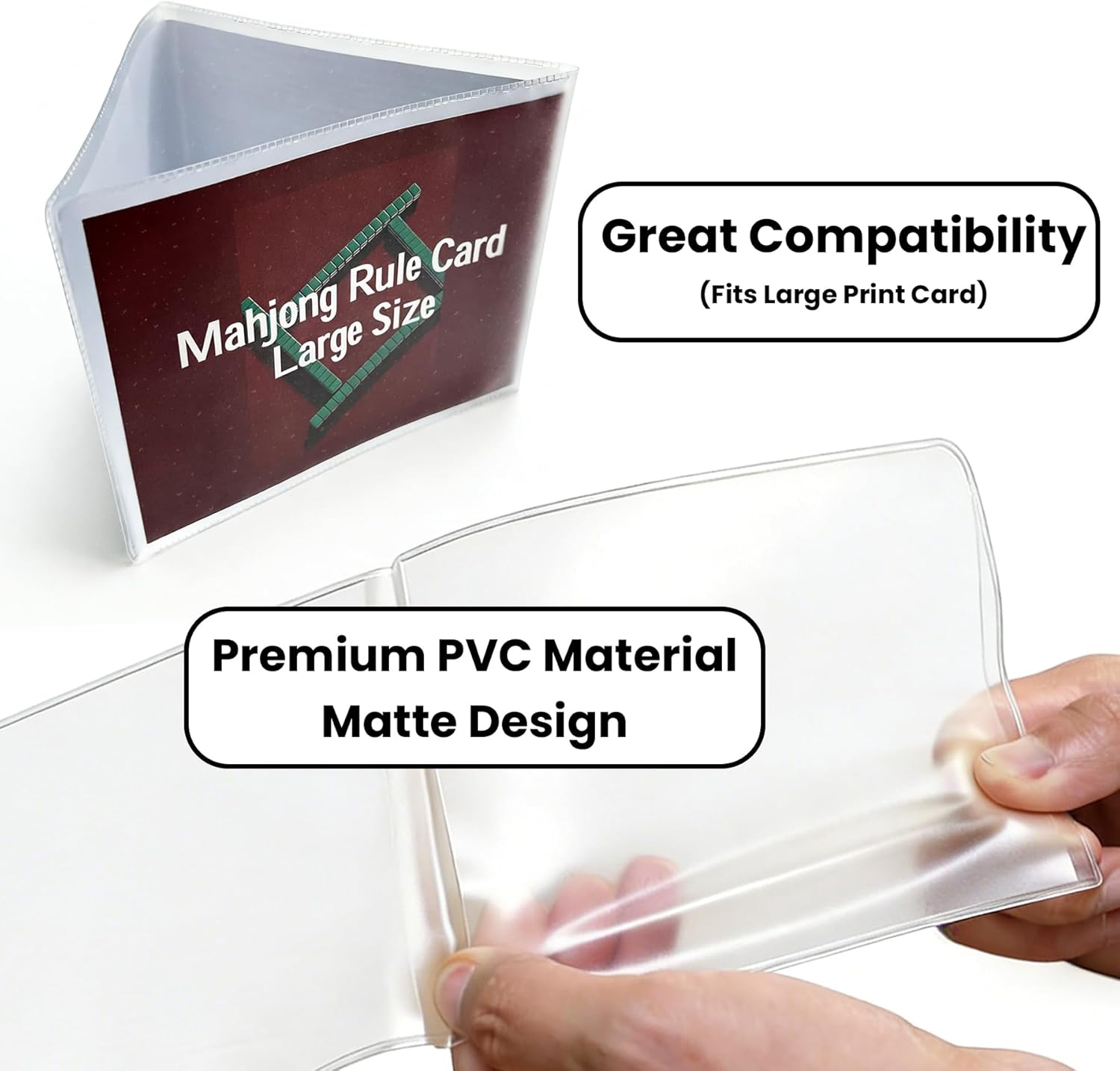 4Pcs Mahjong Card Sleeves and 4Pcs Line Finders Set - Fit Large Print Size (6 1/8”x4 3/4”) with Durable Matte Anti-Glare Plastic Card Holders & Mahjong Card Guide Strategy Tool for Beginners