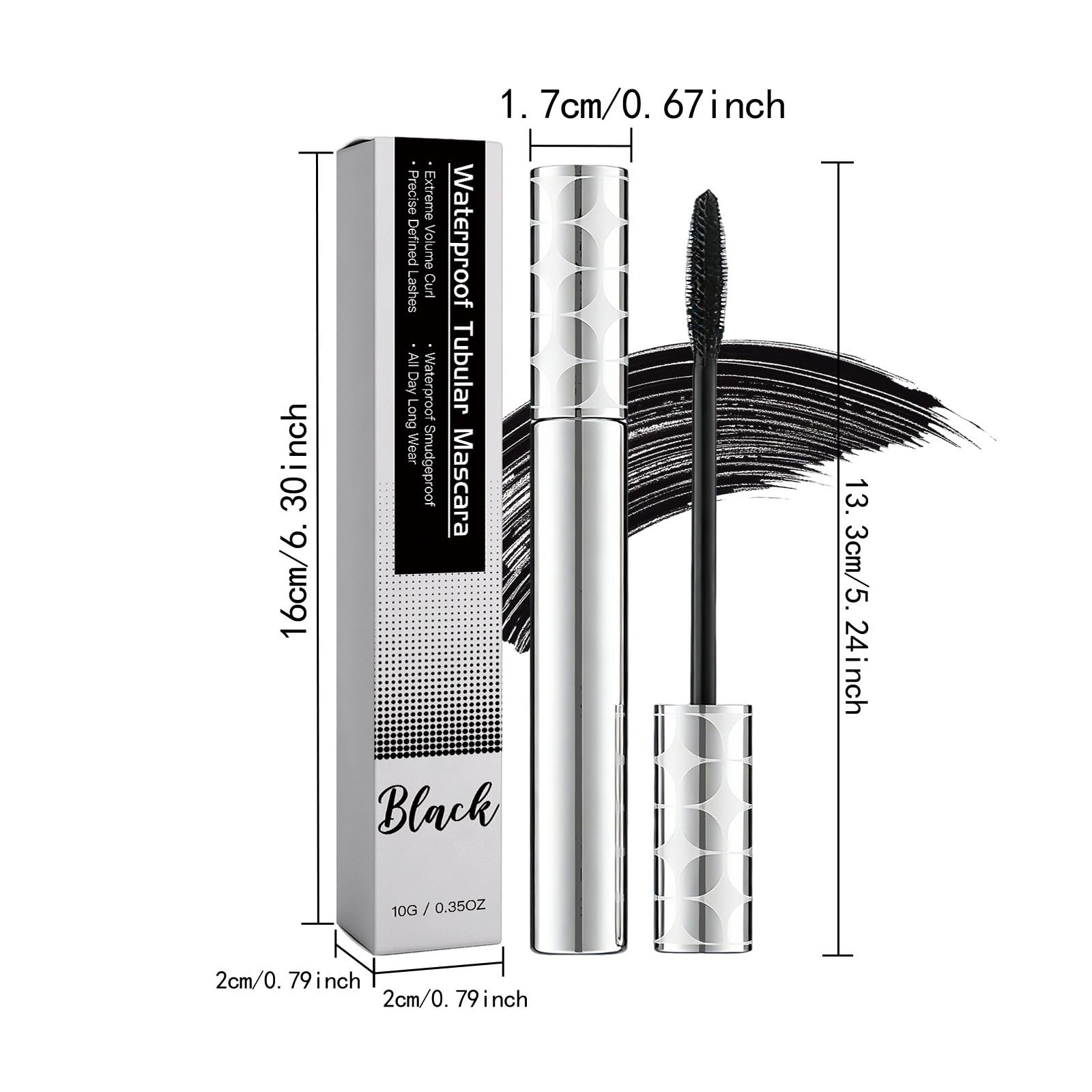 Mascara nero impermeabile, allunga le ciglia e aumenta il loro volume | Mascara nero ipoallergenico impermeabile. Pennello preciso per occhi sensibili e ciglia sottili.