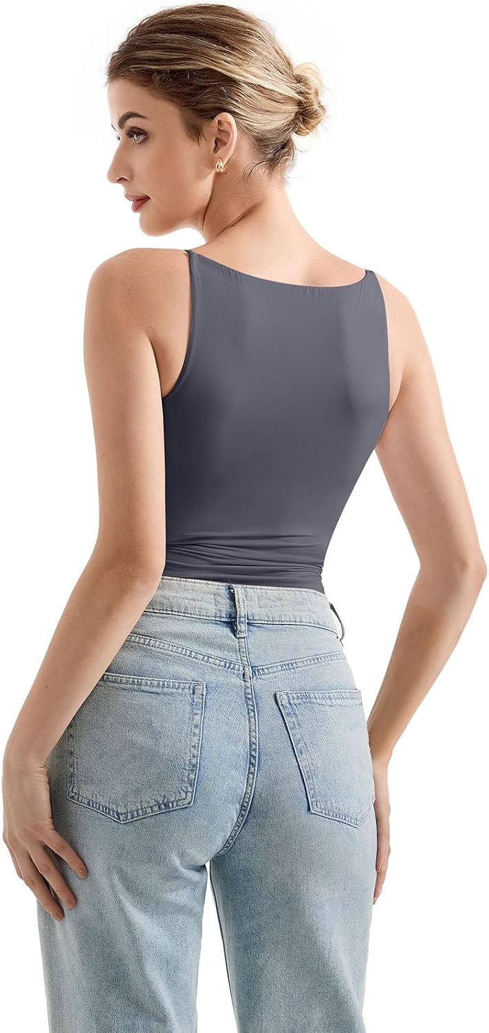 SUUKSESS Women Double Lined Boat Neck Tank Tops 2025 Y2K Going Out Basic Cami Shirts - Image 4