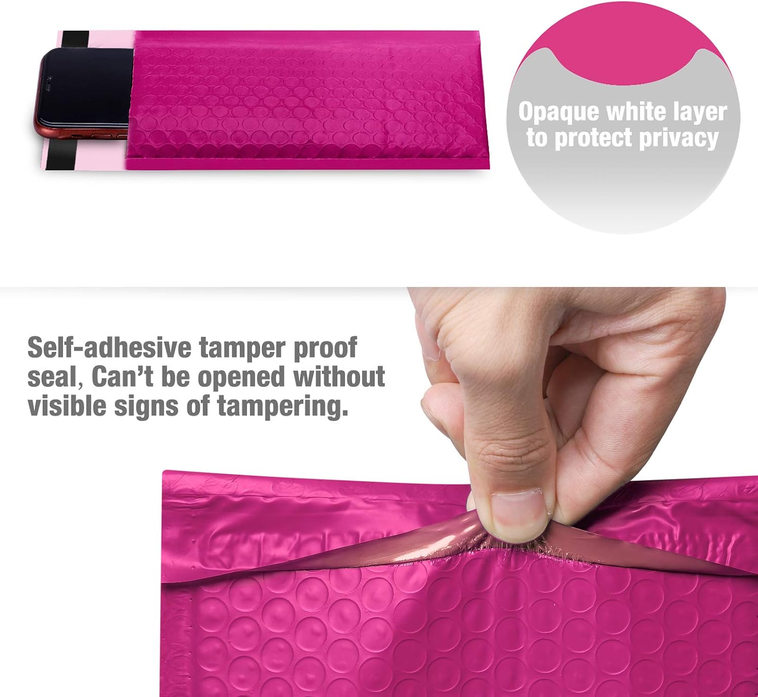 Fuxury Bubble Mailers 4x8 Inch, 50 Pack Padded Envelopes Self-Seal Adhesive Waterproof Shipping Bags Small Bubble Mailers for Business Mailing Packages Jewelry Makeup Supplies #000-Pink