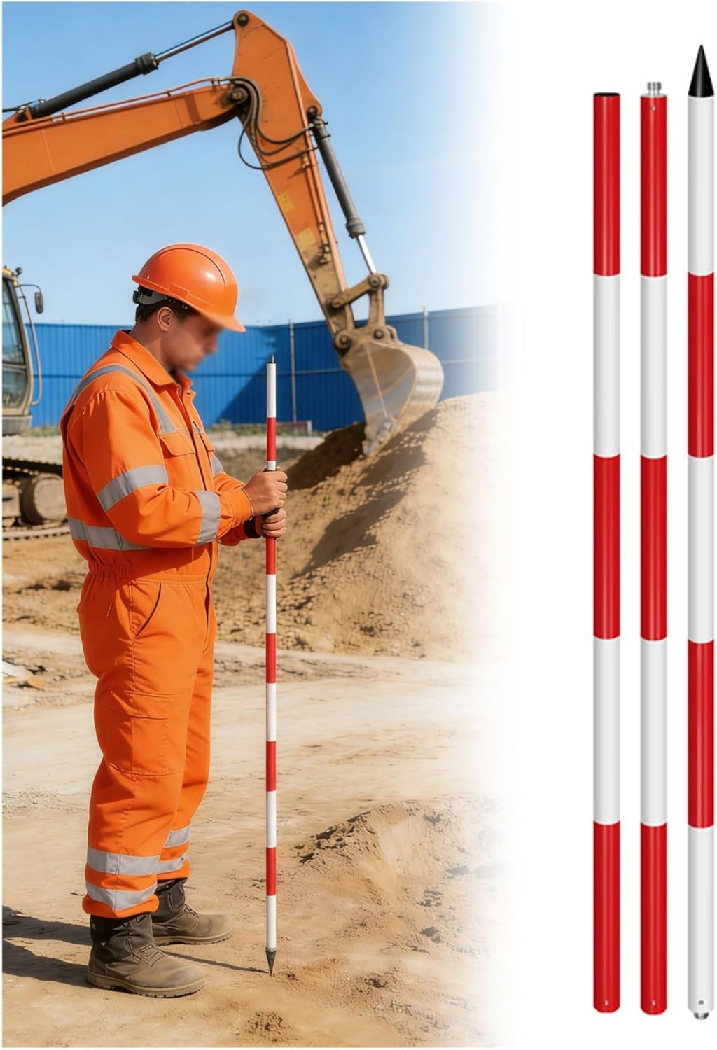 High-Visibility Aluminum Alloy Survey Prism Pole, Sectional Measuring Rod for Tunnel, Subway, Mine & Construction Monitoring - 300cm/9.87ft Durable Design,300cm/9.87ft
