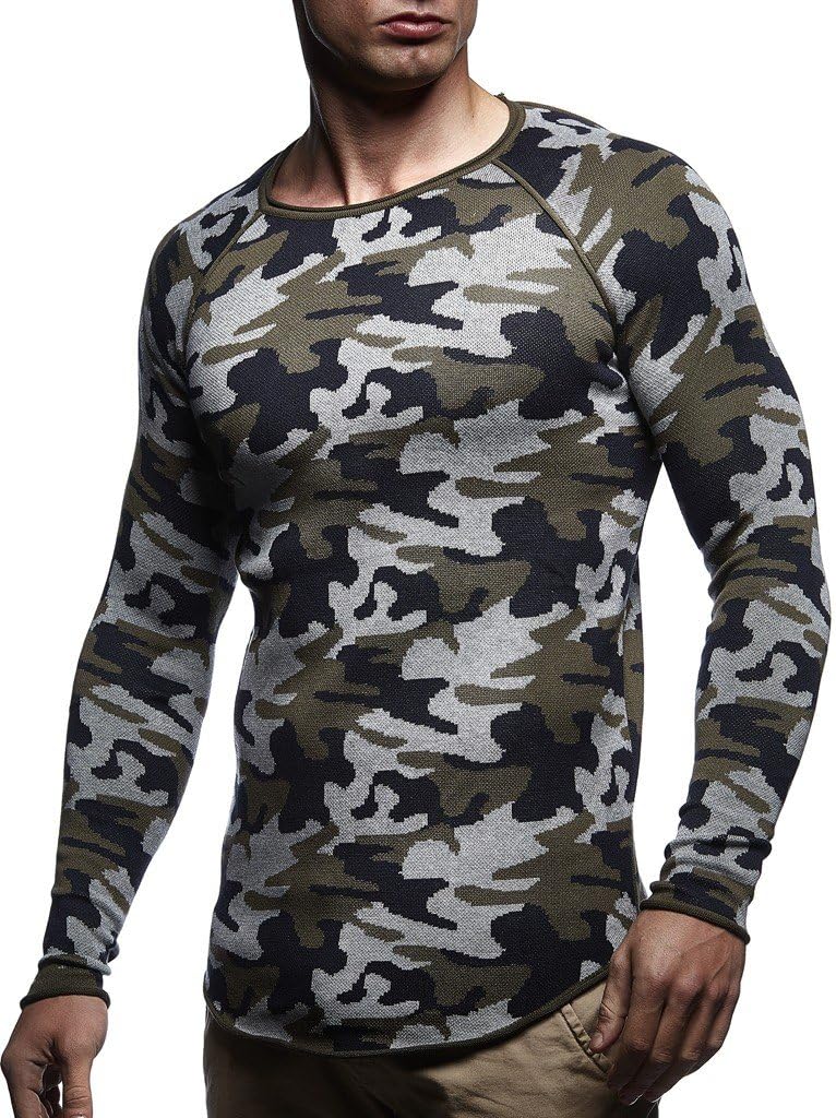 Leif Nelson Men's Camouflage Sweater Camo Longsleeve Modern Pullover Hoodie Crew Neck Jacket Slim Fit LN20736